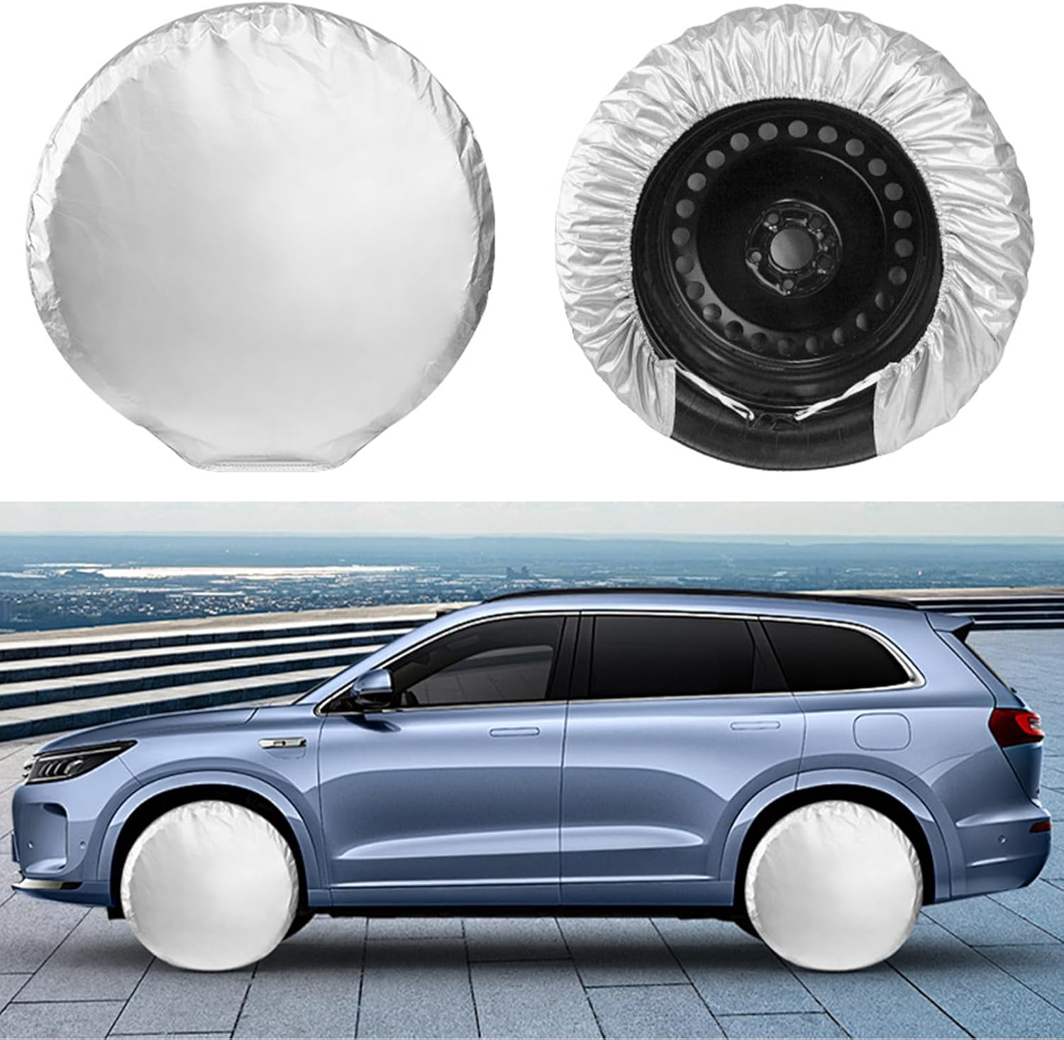 Waterproof Tire Covers for Trailers and Rvs, Wheel Tire Covers for 27-31 Inches Tire Diameters, Accessories Perfect for Suvs, Trucks, and 190T Polyester Tower More