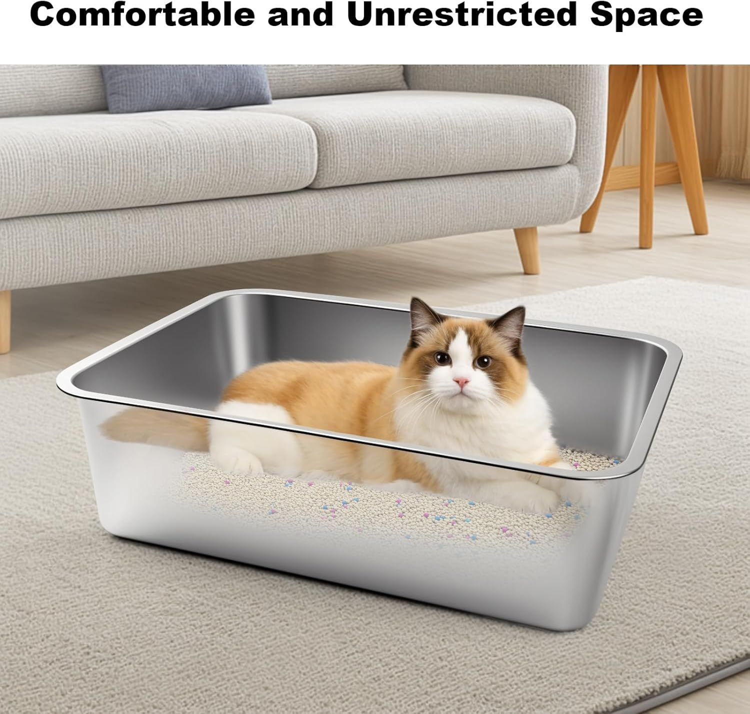 Stainless Steel Litter Box,19.5" L X 13.6" W X 6" H，High Sided Large Metal Cat Litter Boxes Easy Clean, Non Stick No Smell Cat Litter Box for Adult Cats/Kitty/Kitten image number 4