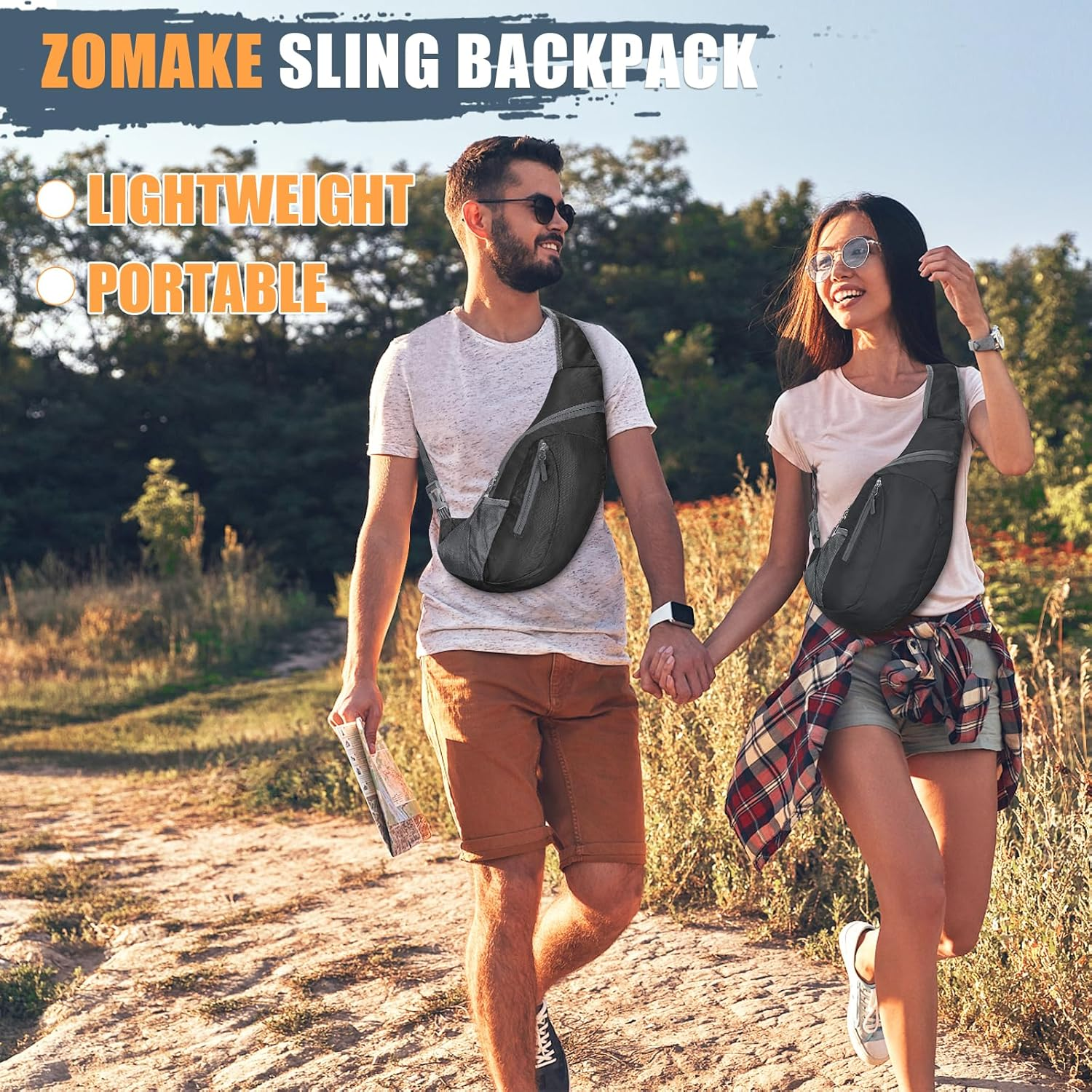 ZOMAKE Sling Backpack 10L - Small Crossbody Backpacks Waterproof Sling Bag for Women Men (Blcak) image number 1