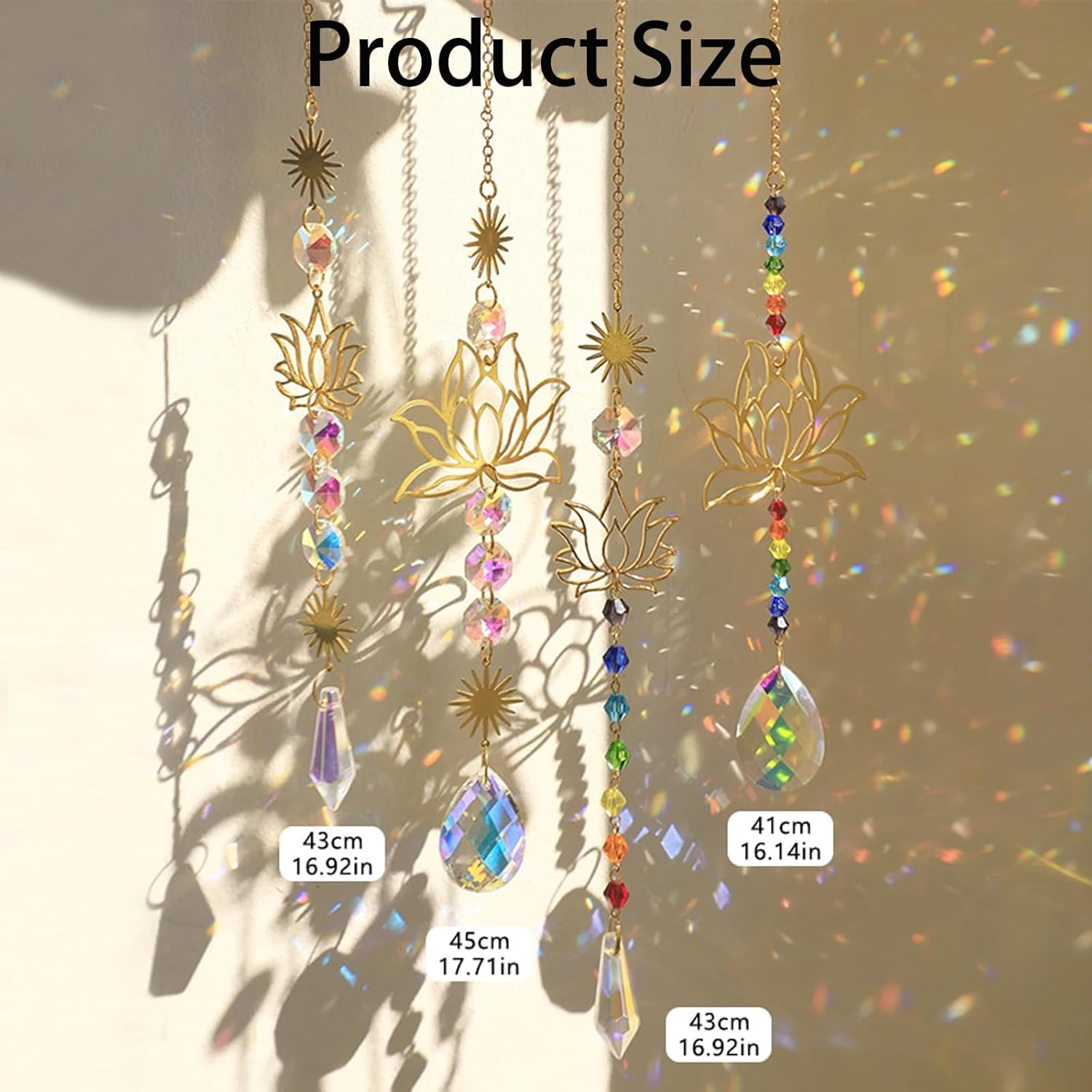 4 Pieces Crystal Suncatchers, Colorful Prism Hanging Sun Catchers with Chain Pendant Ornament, Hanging Crystal Sun Catcher Rainbow Maker for Window Home Wedding Party Garden Decor