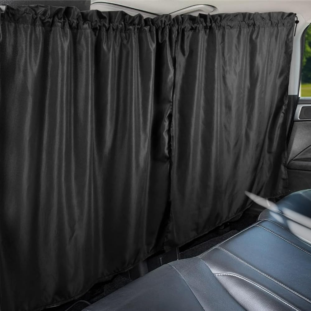 HIDOSNG Set of 3 Car Window Shades, 1 Rear Seat Divider Curtain & 2 Rear Side Window Curtains, 99% Light Blocking Car Curtains, Wide Sedan SUV Sunshade Window Covers for Kids Baby Travel Camping Nap image number 4