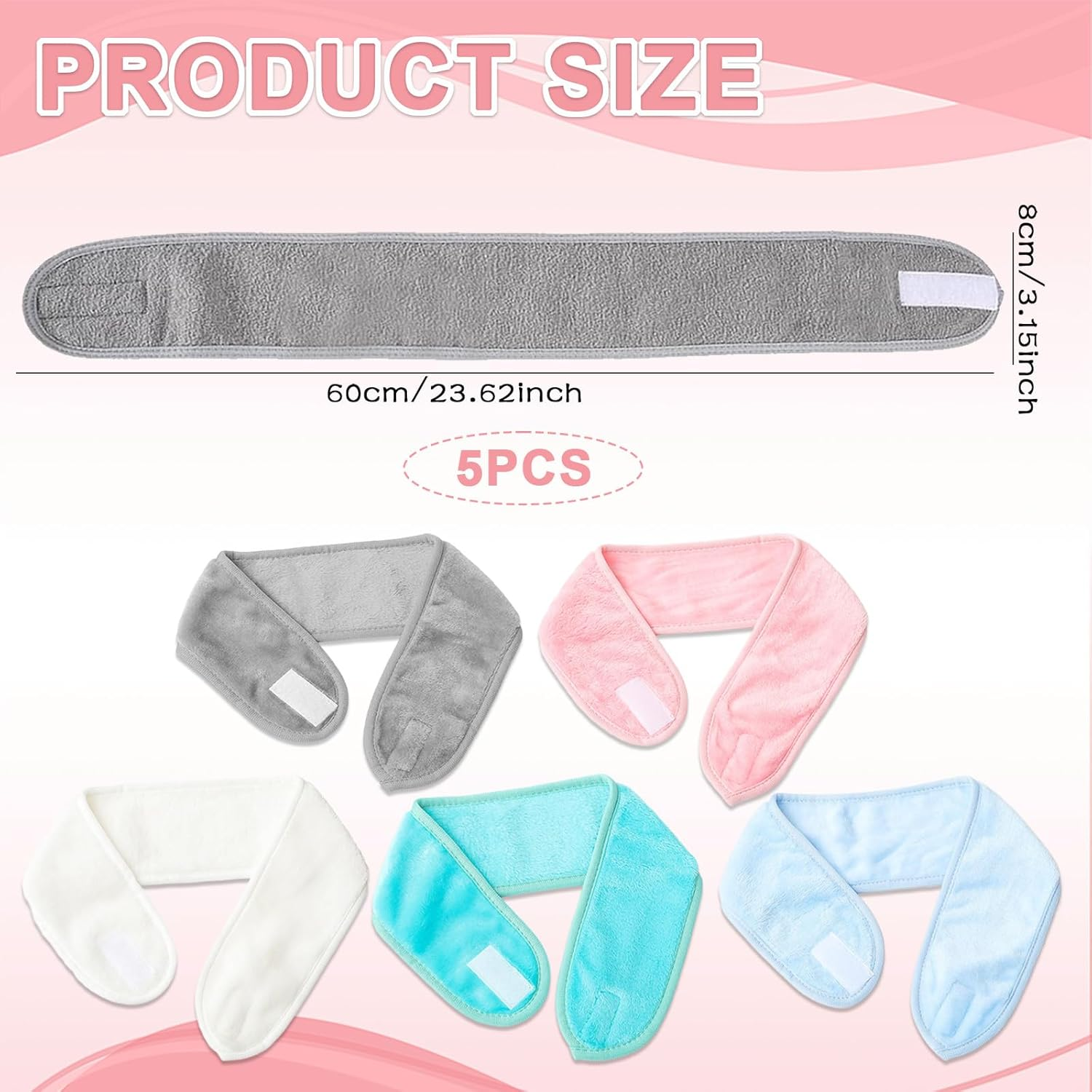 Women'S Cosmetic Hair Band, Set of 5 in Various Colours, 65 Cm, Soft and Adjustable image number 1