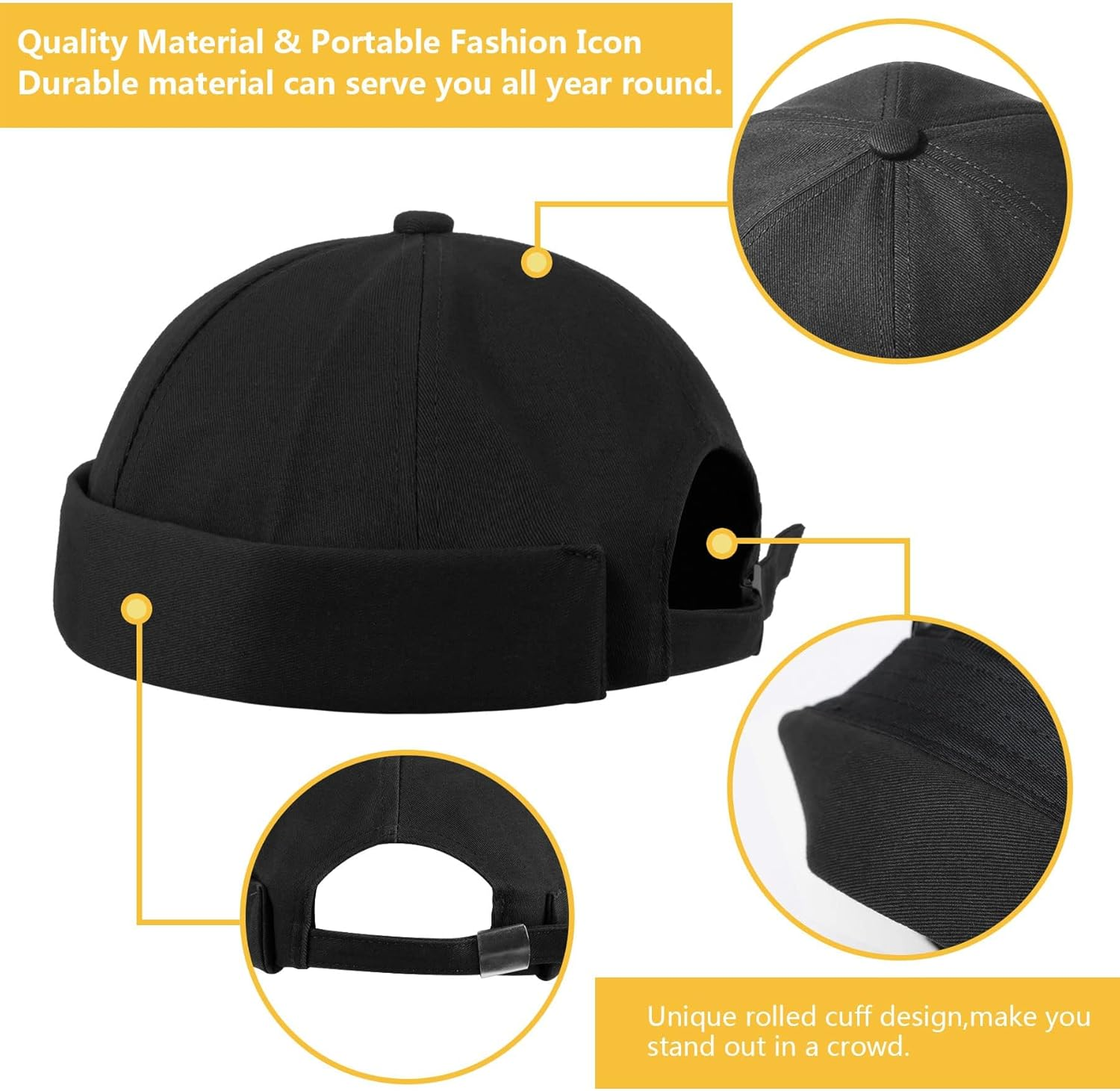 Hebenie Docker Hat Men Trawler Beanie Fisherman Beanie Brimless Cap Worker Sailor Hat Rolled Cuff Retro Fashion Adjustable Docker Cap for Men image number 1