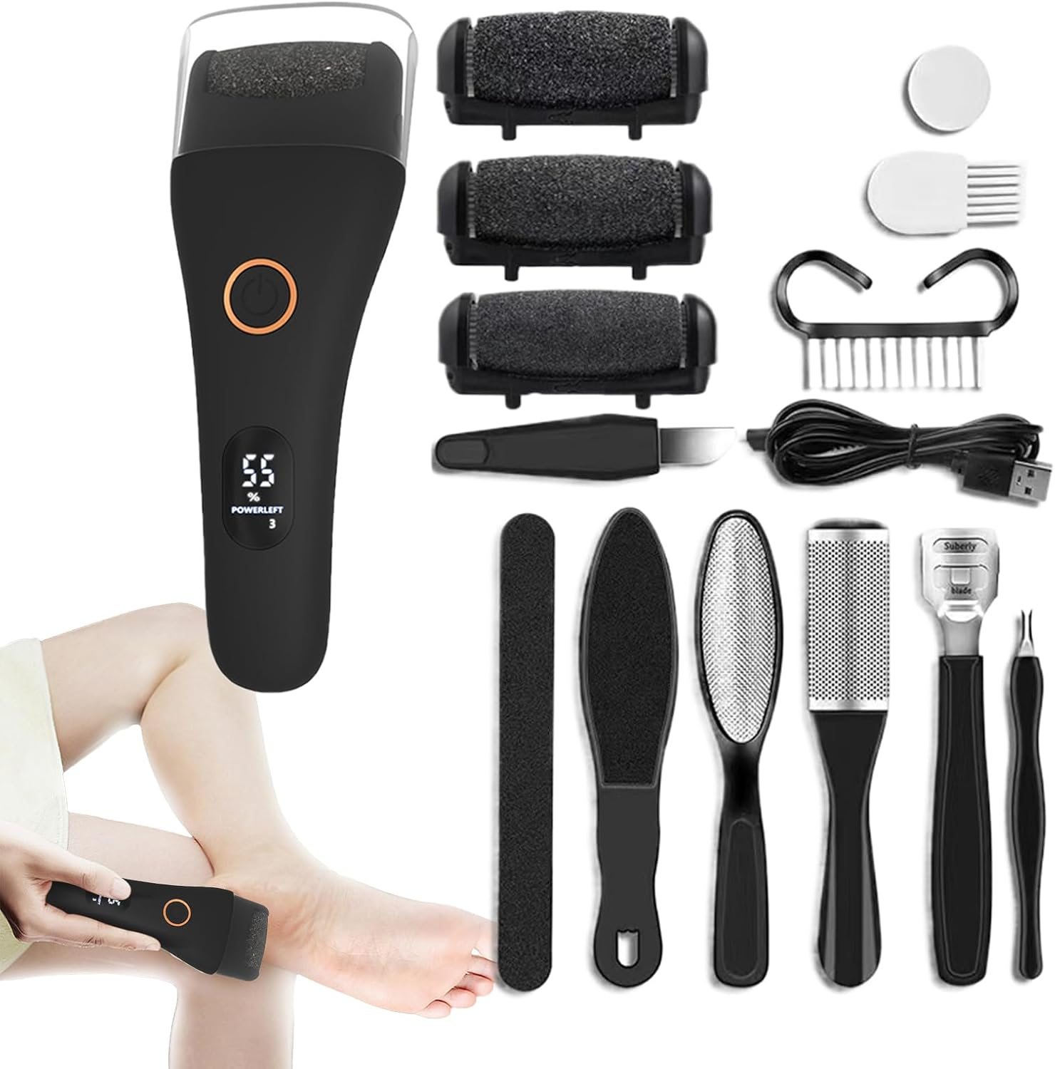 Electric Foot File, Electric Foot File Callus Remover, Rechargeable Cordless Portable Grinder Shaver Sander for Pedicure, Home, Bath, Spa, Salon