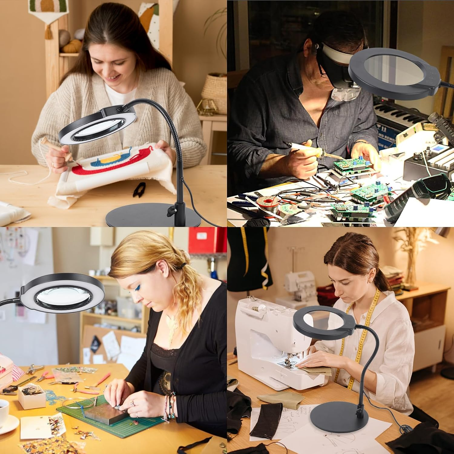 10X Magnifying Glass with Light and Stand, 5 Color Modes Stepless Dimmable LED Lighted Desk Lamp, Flexible Gooseneck Magnifying Desk Lamp for DIY Craft Reading Painting Sewing Work Round image number 6