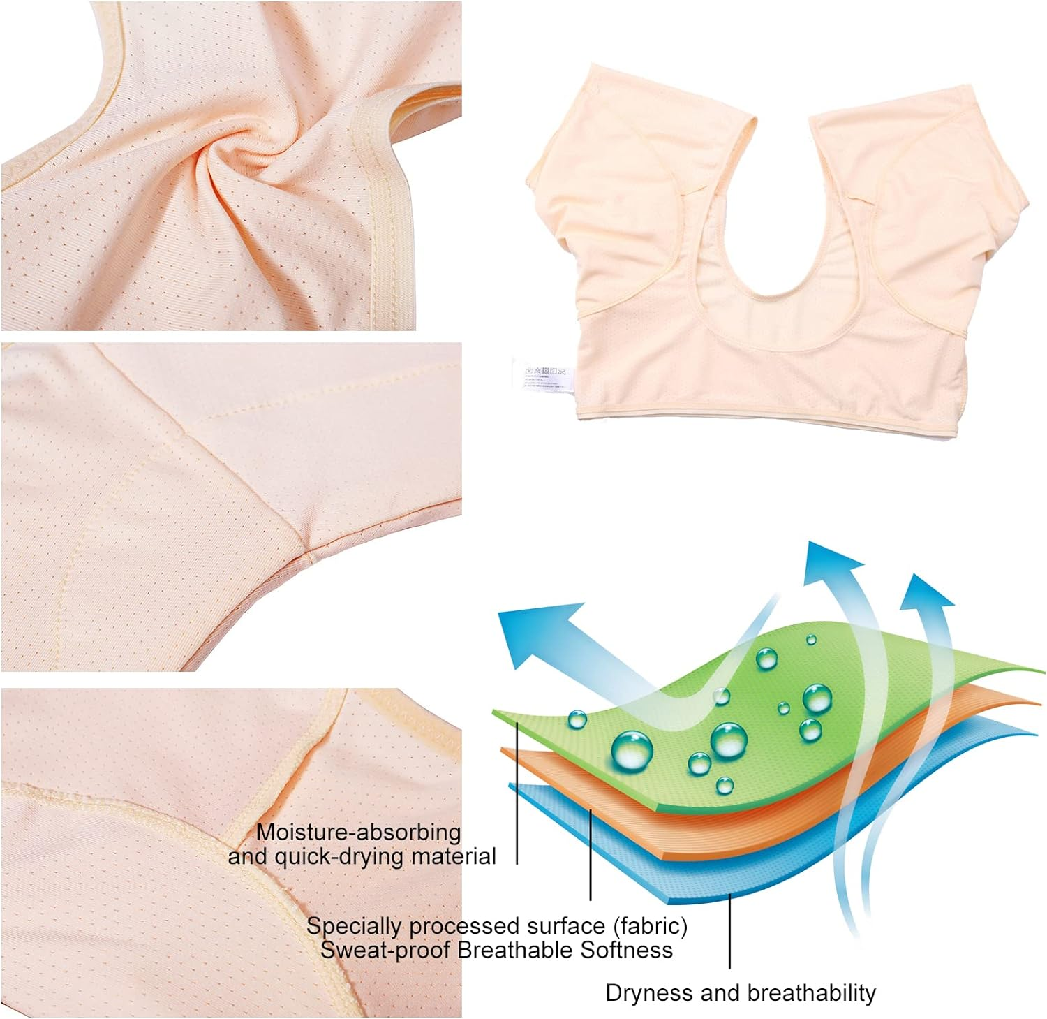 2 Pcs Breathable and Sweat Resistant Underarm Vests - Beige+Black Women'S Armpit Sweat Pads - Suitable for M/L/XL - Machine Washable and Reusable Clothing S(Skin Color + Black L) image number 4