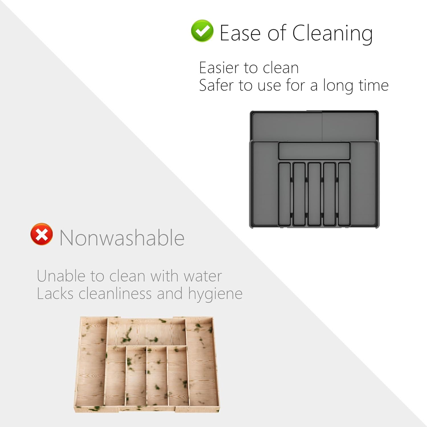 IGGDOQI Cutlery Drawer Organiser, Silverware Organiser for Kitchen Drawers with 9 Compartments, 3 Sided Expandable Utensil Tray, Adjustable Flatware Tray for Spoons Forks Knives (Large-Black) image number 1