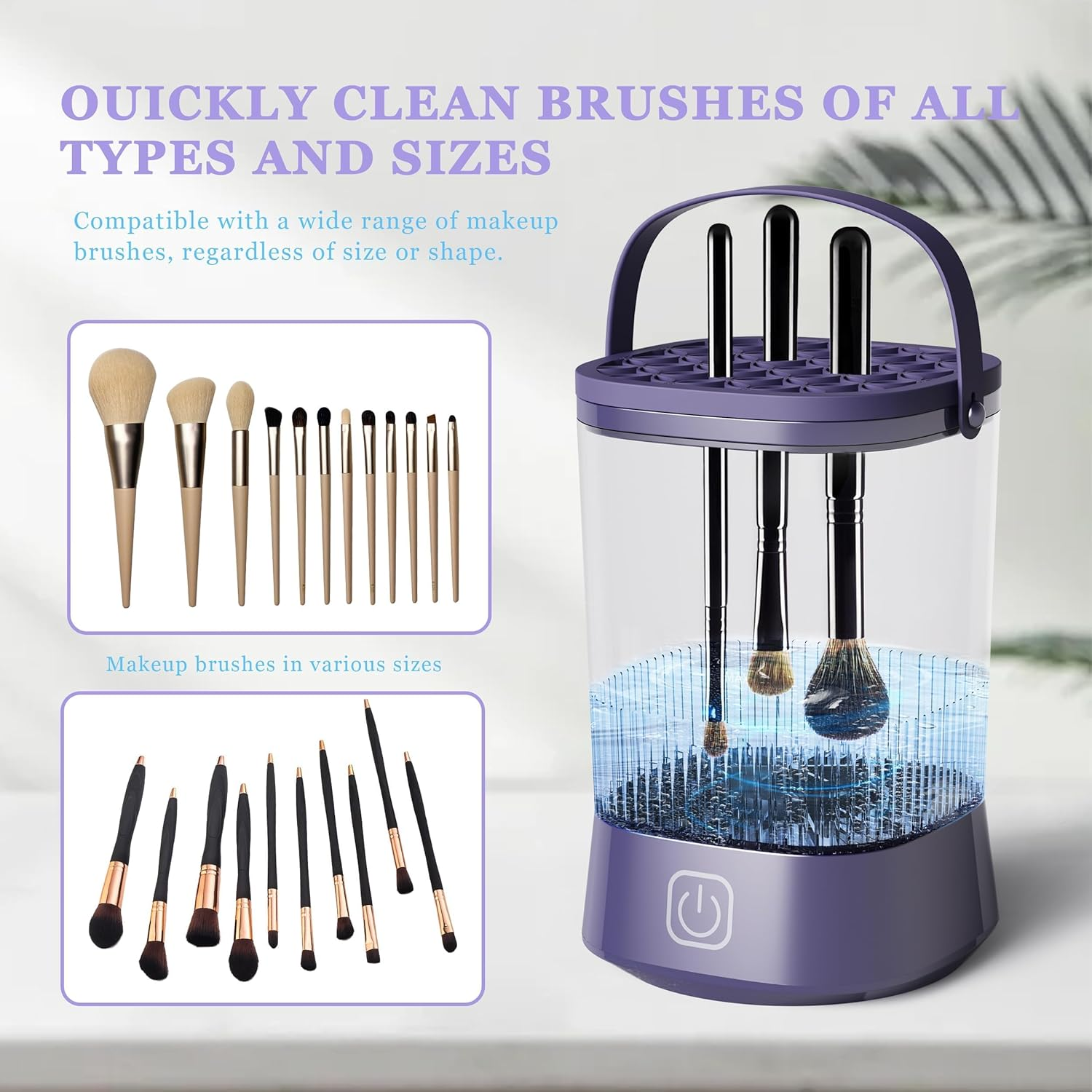 Electric Makeup Brush Cleaner Machine, Automatic Spinning Make up Brush Cleaner with 1200 Mah Rechargeable Battery, Portable Cosmetic Brush Cleaner Dryer Tool for All Size Makeup Brush (Purple) image number 1