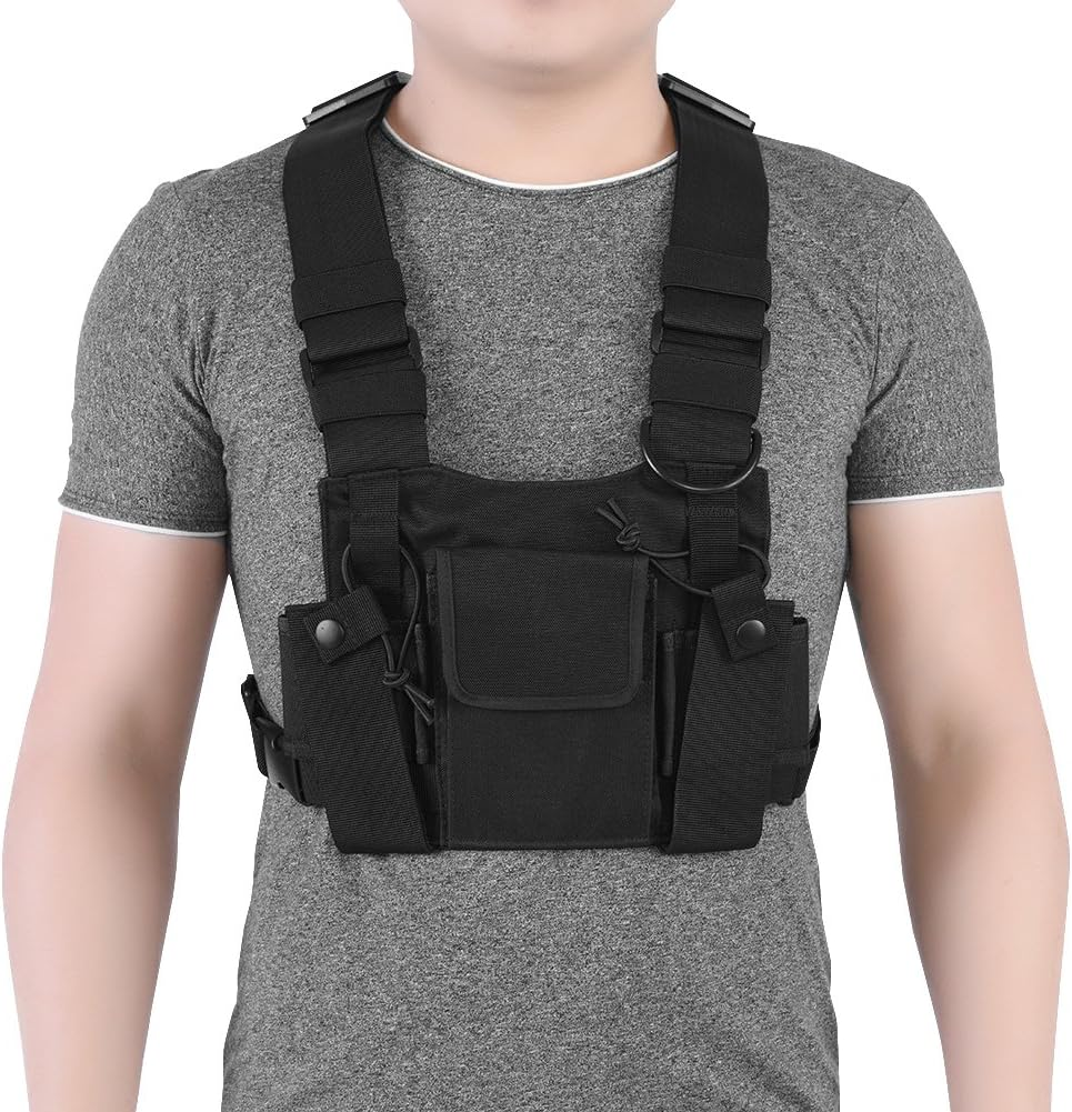 Walkie-Talkie Chest Pack, Walkie Talkie Bag Chest Pocket Universal Hands- Adjustable Bag Two Way Carry Radios Holder for Police, Building Works and Other Hazardous Places