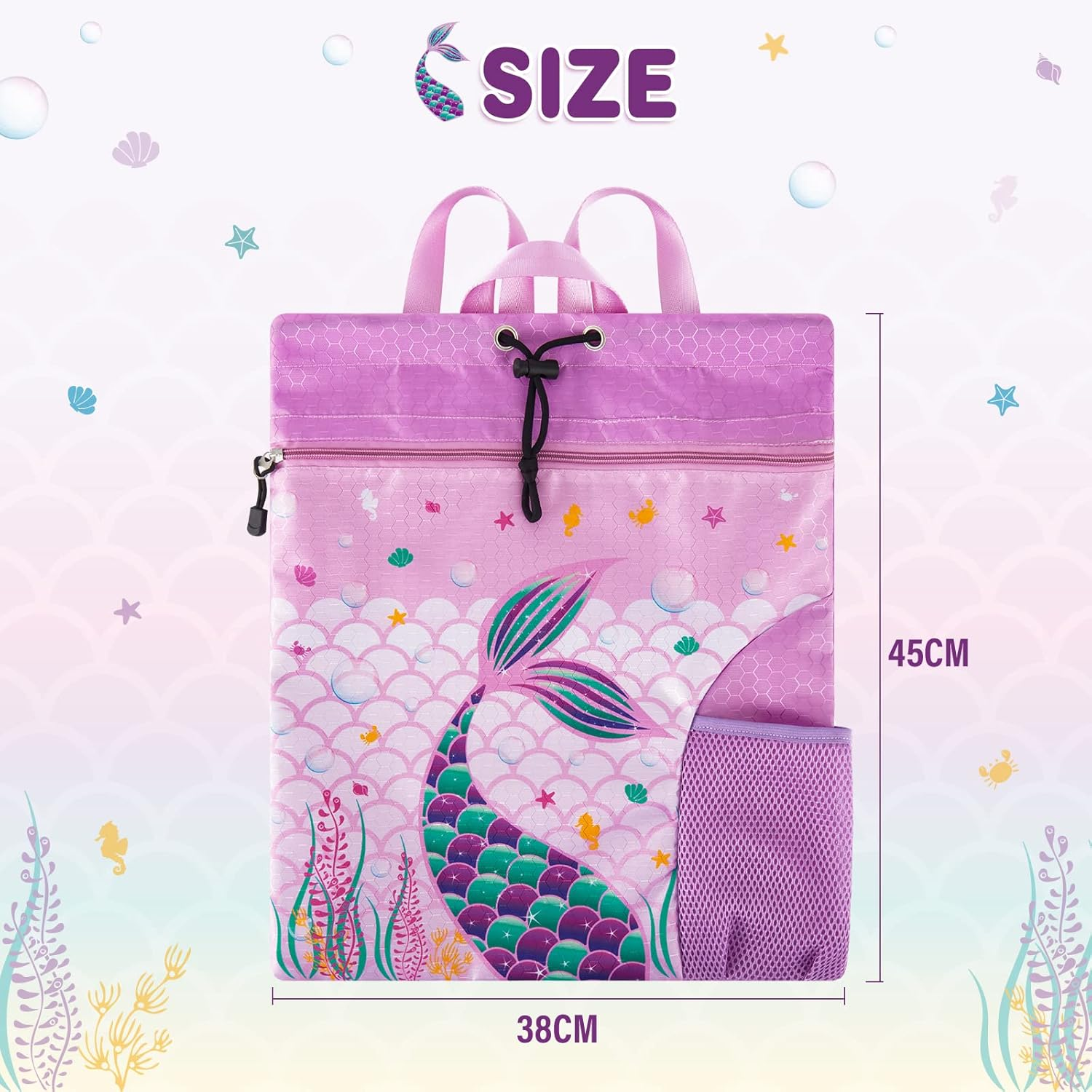 WAWSAM Gym Drawstring Backpack - Sports Gym PE Bag for Kids Waterproof Swimming Beach Backpack with Zippered Pocket and Water Bottle Holder - Purple image number 6