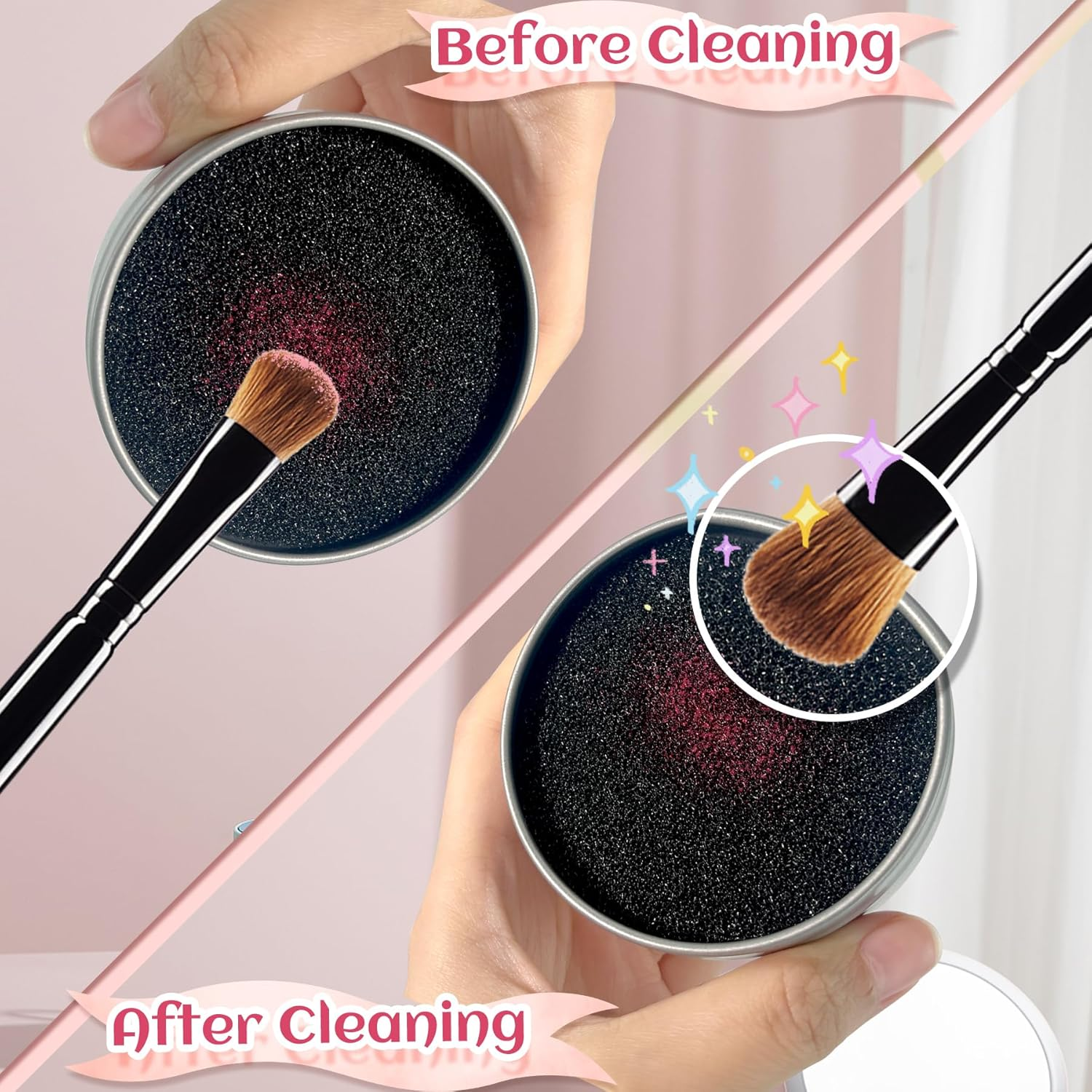 EKIND 2Pcs Dry Makeup Brush Cleaner Sponge, Double Sided Color Removal Cleaner Sponge,Travel Size, Quick Wash,No Water Needed, Removes Powder Cosmetics Color Instantly for Eye Shadow or Blush Color image number 3