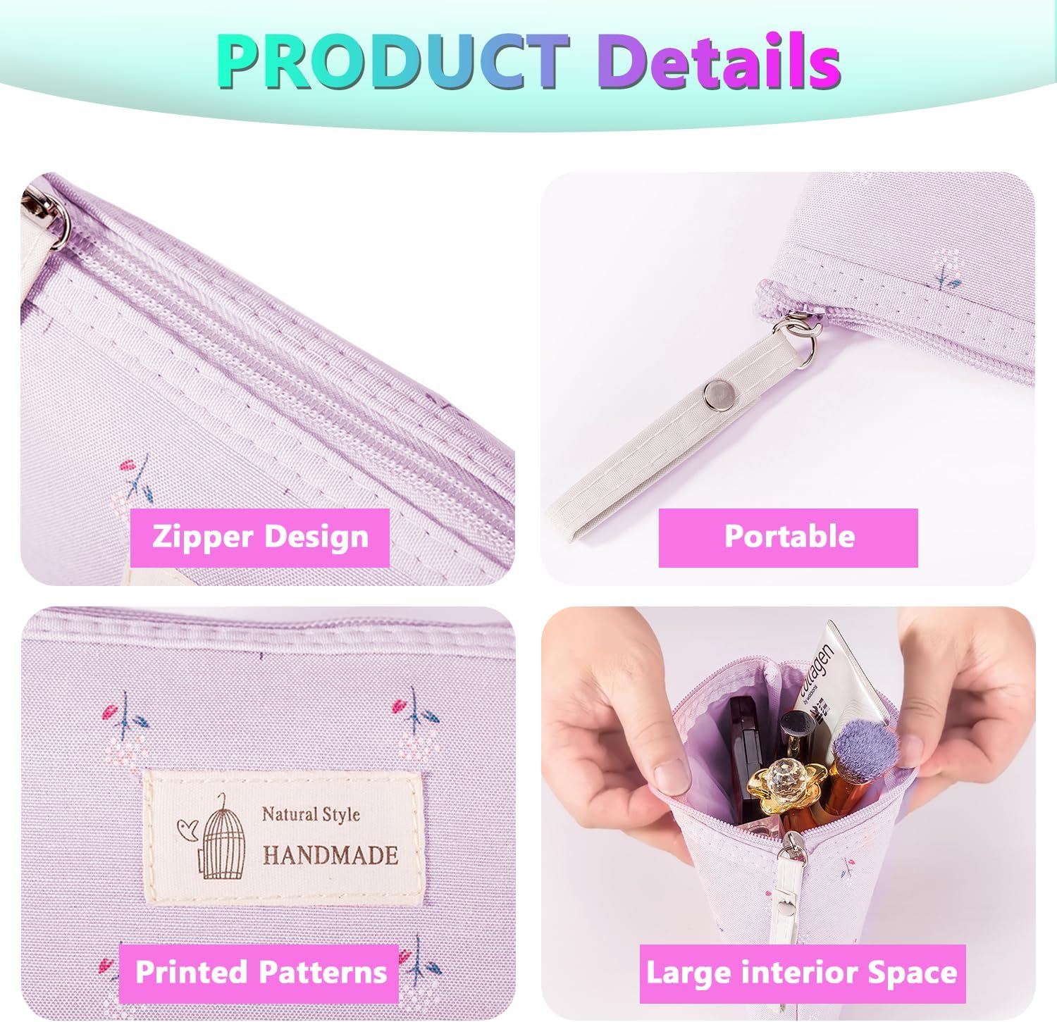 Ally-Magic E23-XXHZB4 Cosmetic Bag, Small Cosmetic Bag, Elegant with Floral Pattern, Toiletry Bag for Women, Zip, Coin Bag image number 3