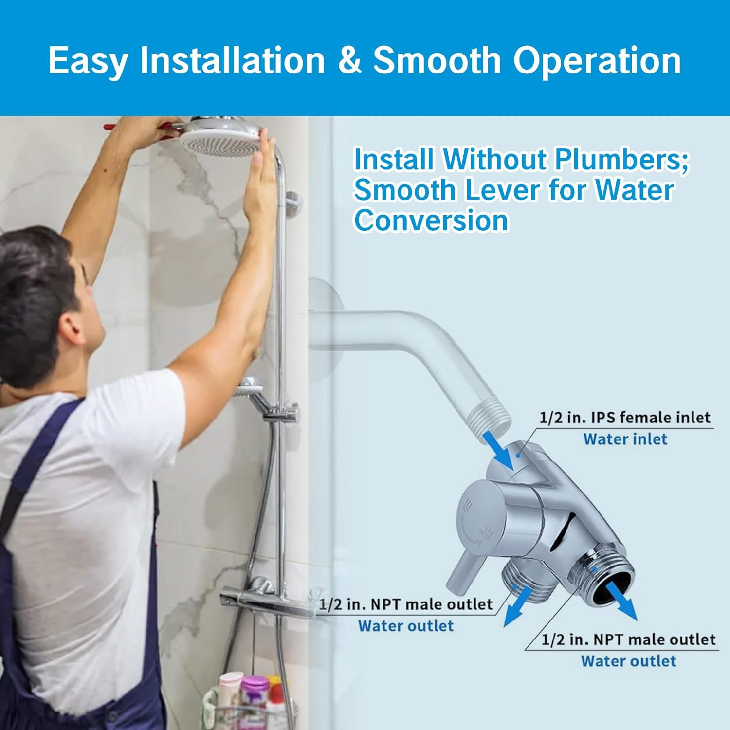 YAFIYGI 3 Way Shower Diverter Valve 1/2&rdquo; Three Head Splitter Adapter and Fixed Spray Head with Handheld Cradle Bathroom Accessories for Hand Universal Shower System Replacement (Silvery) image number 6