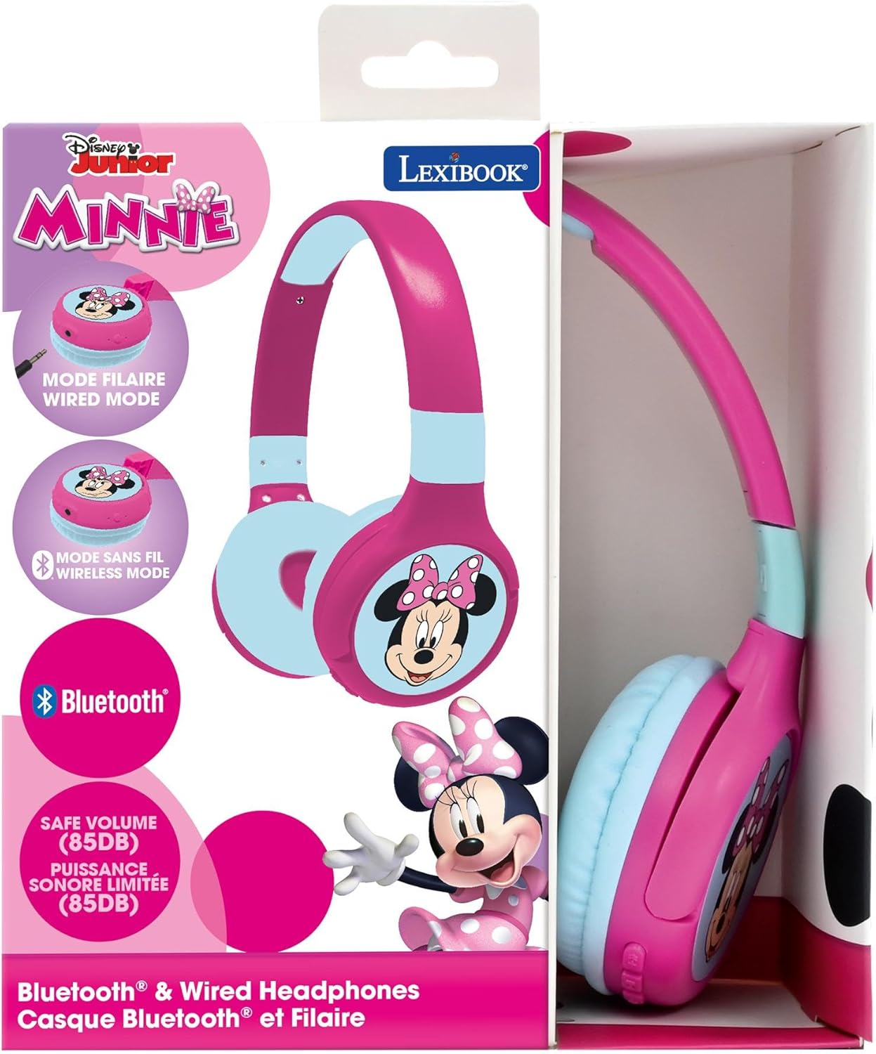 LEXIBOOK Minnie, 2-In-1 Bluetooth Headphones for Kids, Stereo, Wireless, Wired, Kids Safe, Foldable, Adjustable, Pink/Blue, HPBT010MNLXB image number 5