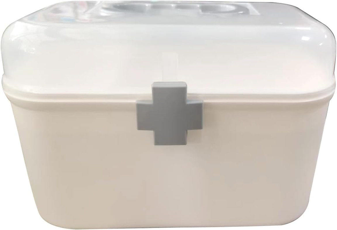 2 Layers Plastic First Aid Box with Portable Handle,Emergency Medicine Kit Case Organizer for Family,Empty Medicine Box for Home Large Capacity Medicine Storage Bins with Lid（15 * 18 * 26Cm） image number 4