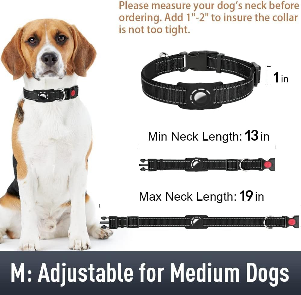 For Airtag Dog Collar for Medium Dogs, Reflective Dog Collars with Airtag Holder, Soft Padded & Safety Locking Buckle, Nylon Pet Collar Adjustable (Black) image number 4