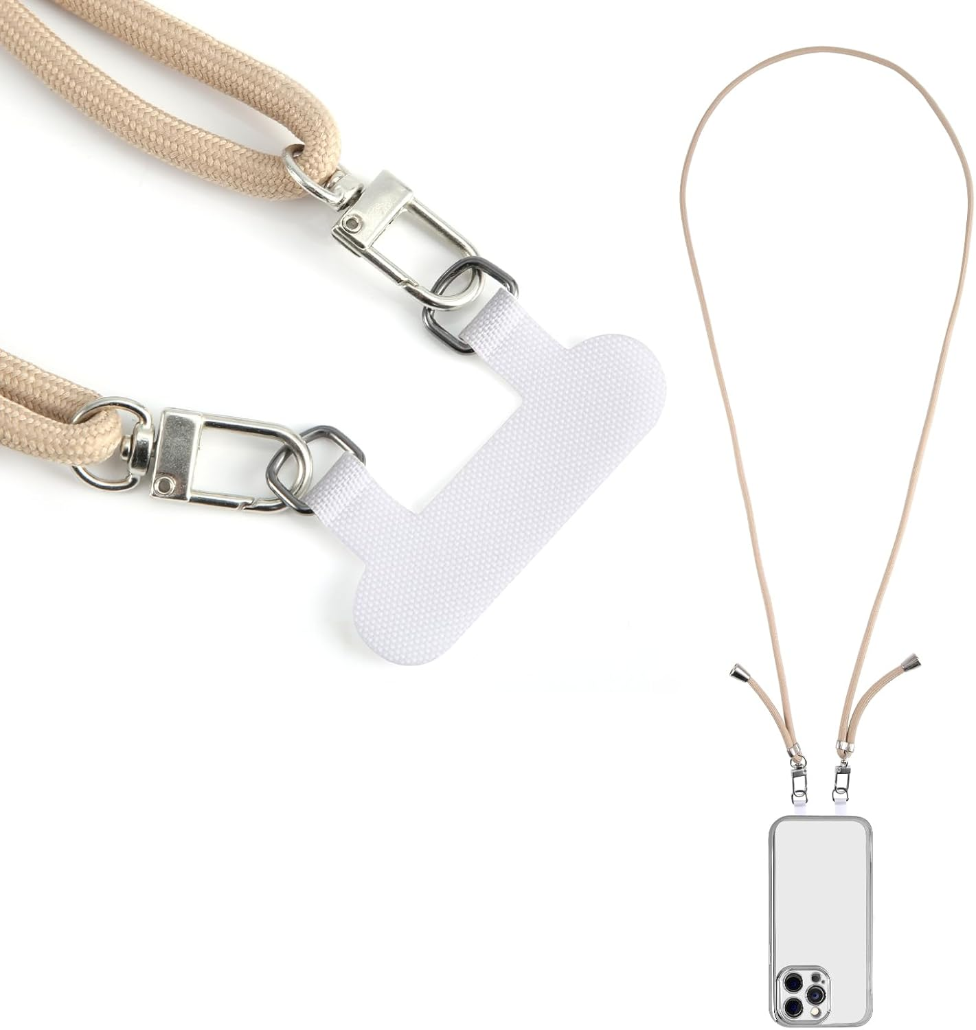 XIHIRCD Double Buckle Cell Phone Tether Tab & Adjustable Phone Neck Lanyard, Crossbody Phone Strap Phone Lanyard Patch Only for Full-Cover Phone Case with 2 Speaker Holes image number 2