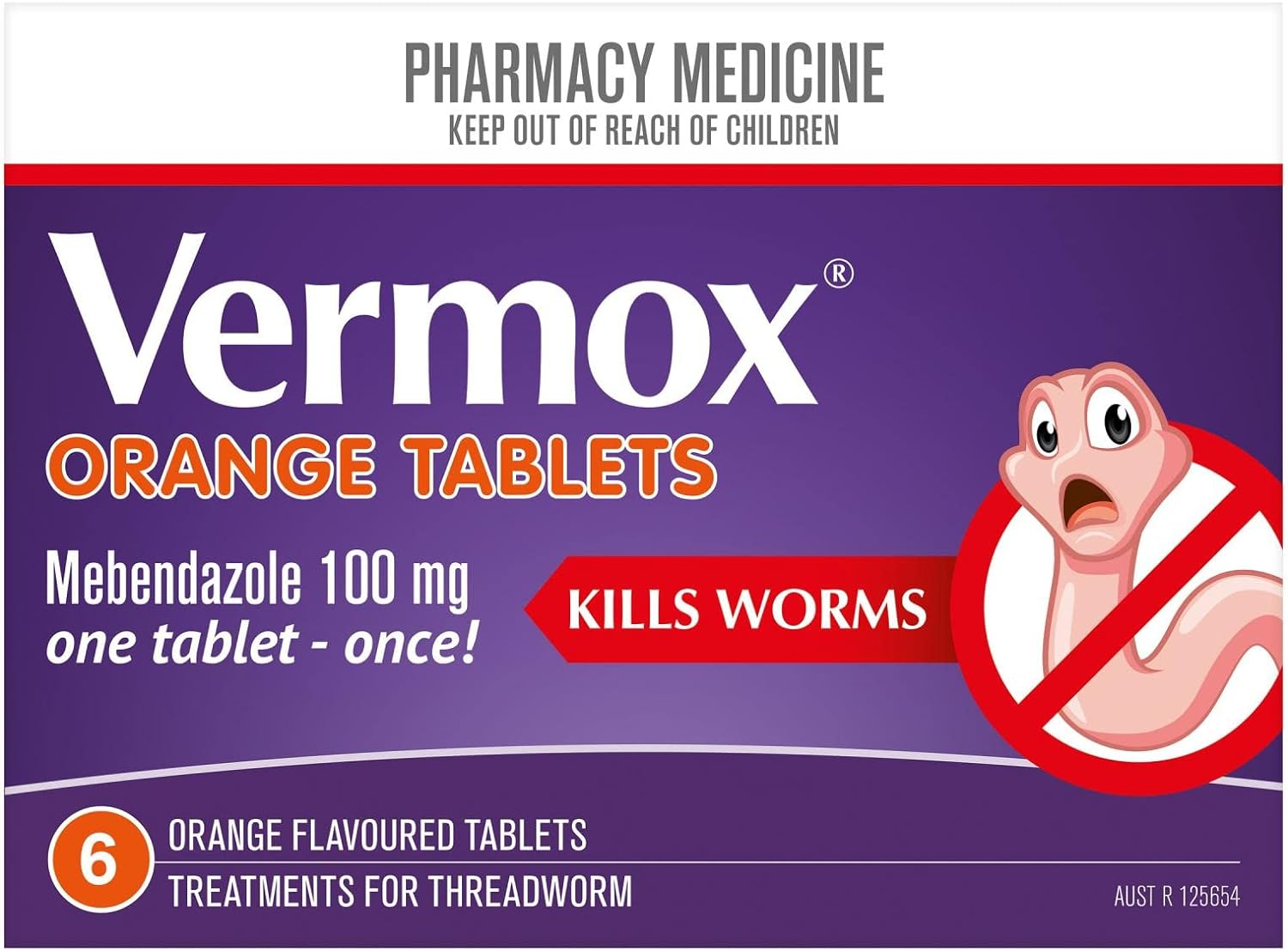 Vermox Worm Treatment 100 Mg 6 Tablets image number 1