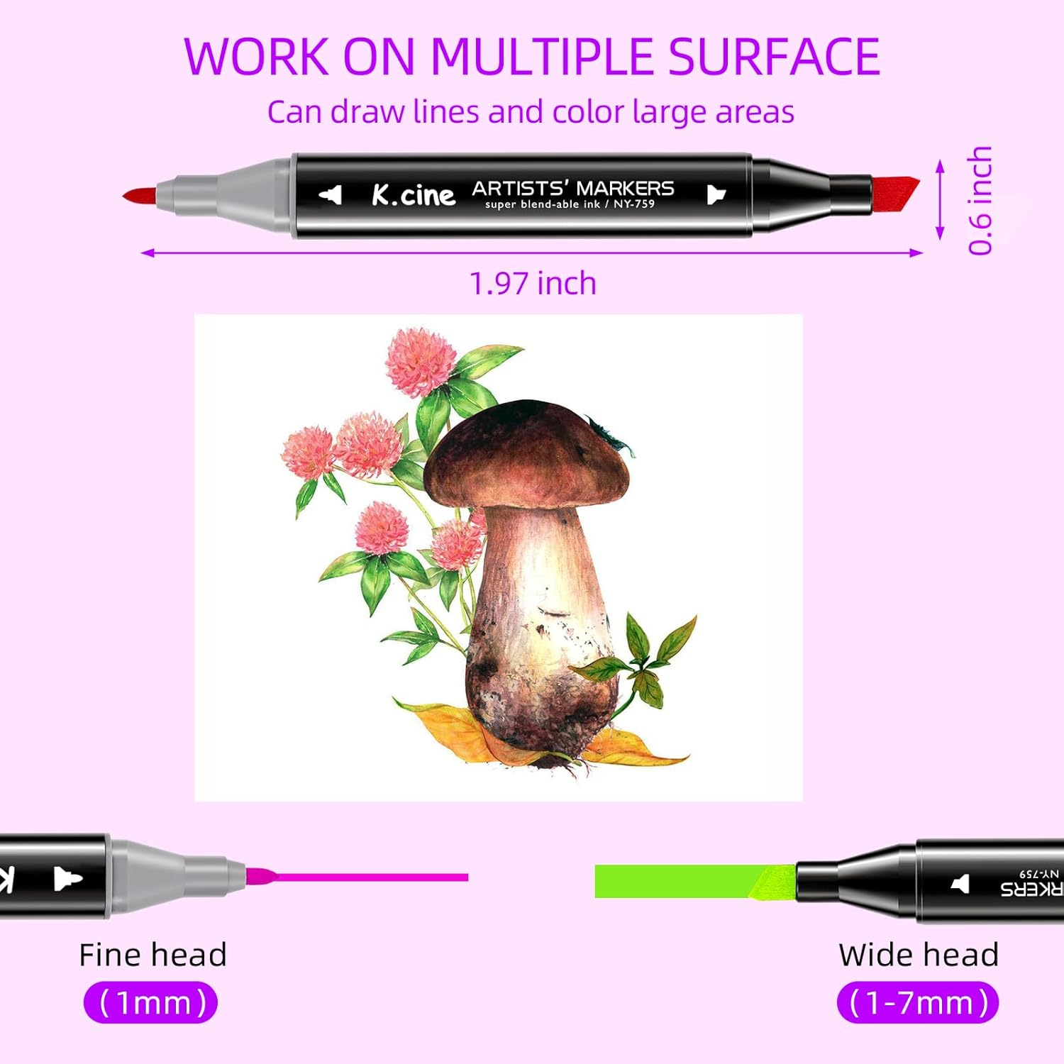 K.CINE 80 Colors Alcohol Markers for Adult Coloring Books, Dual Tip Art Markers with Brush Tip & Chisel Tips for Coloring, Illustrations, Drawing, Sketching with Carrying Case image number 4