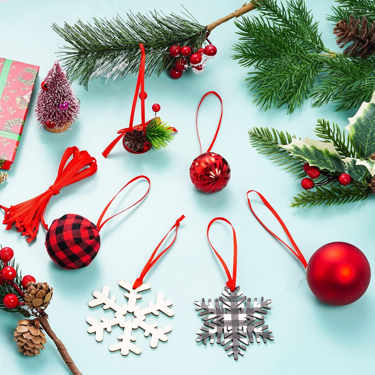 100 Pcs Red Christmas Ornament Ribbon, Polyester Fiber, 11X0.12 Inches, 100 Count, Christmas Hanging Ornaments image number 1