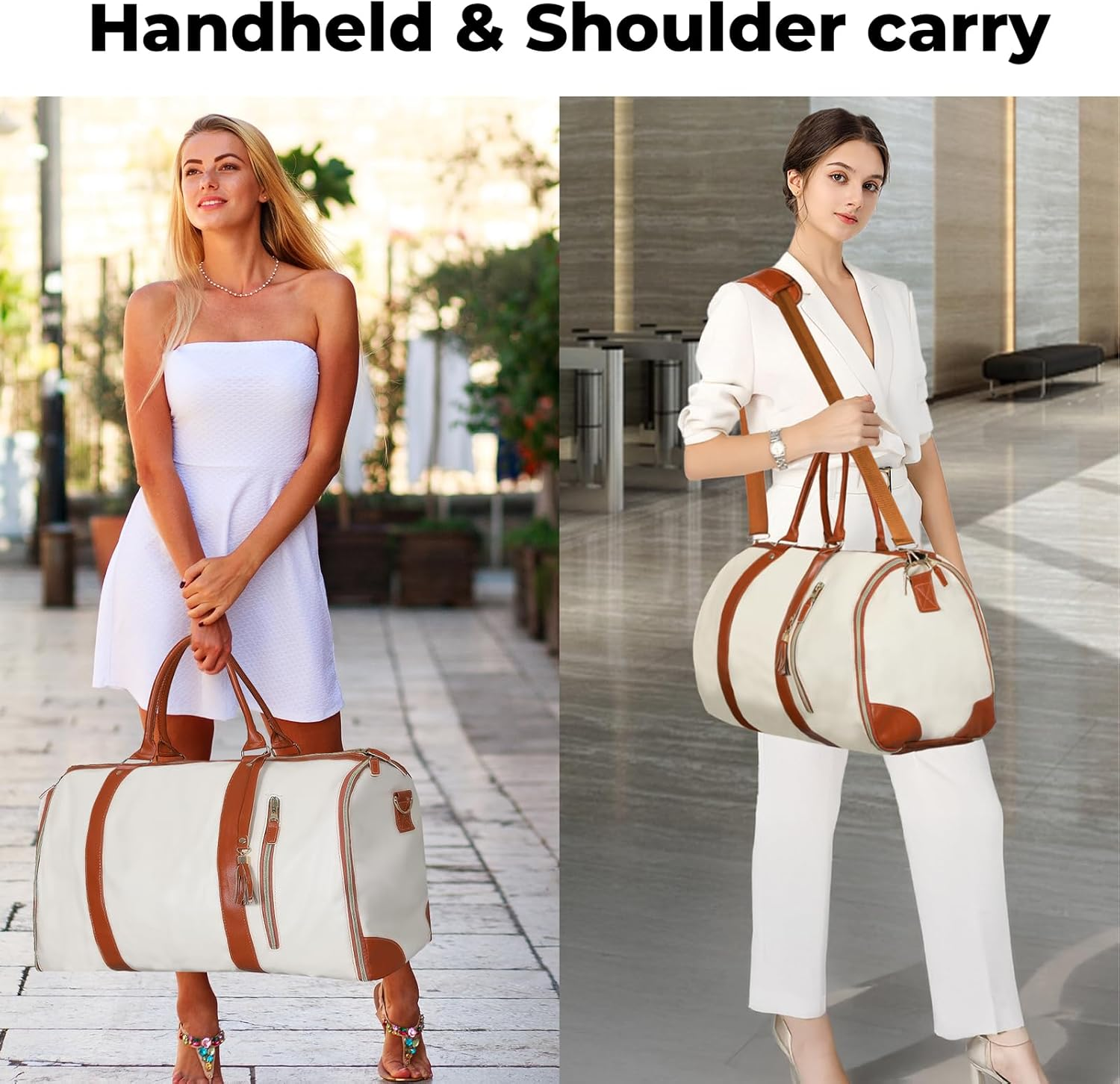 Slimbridge Carry on Garment Bag, Business Travel Bags, 2 in 1 Hanging Suitcase Suit Convertible Travel Duffel Bags, Large PU Leather Weekender Bag for Men Women, with Shoulder Strap and Shoe Bag, - Black image number 7