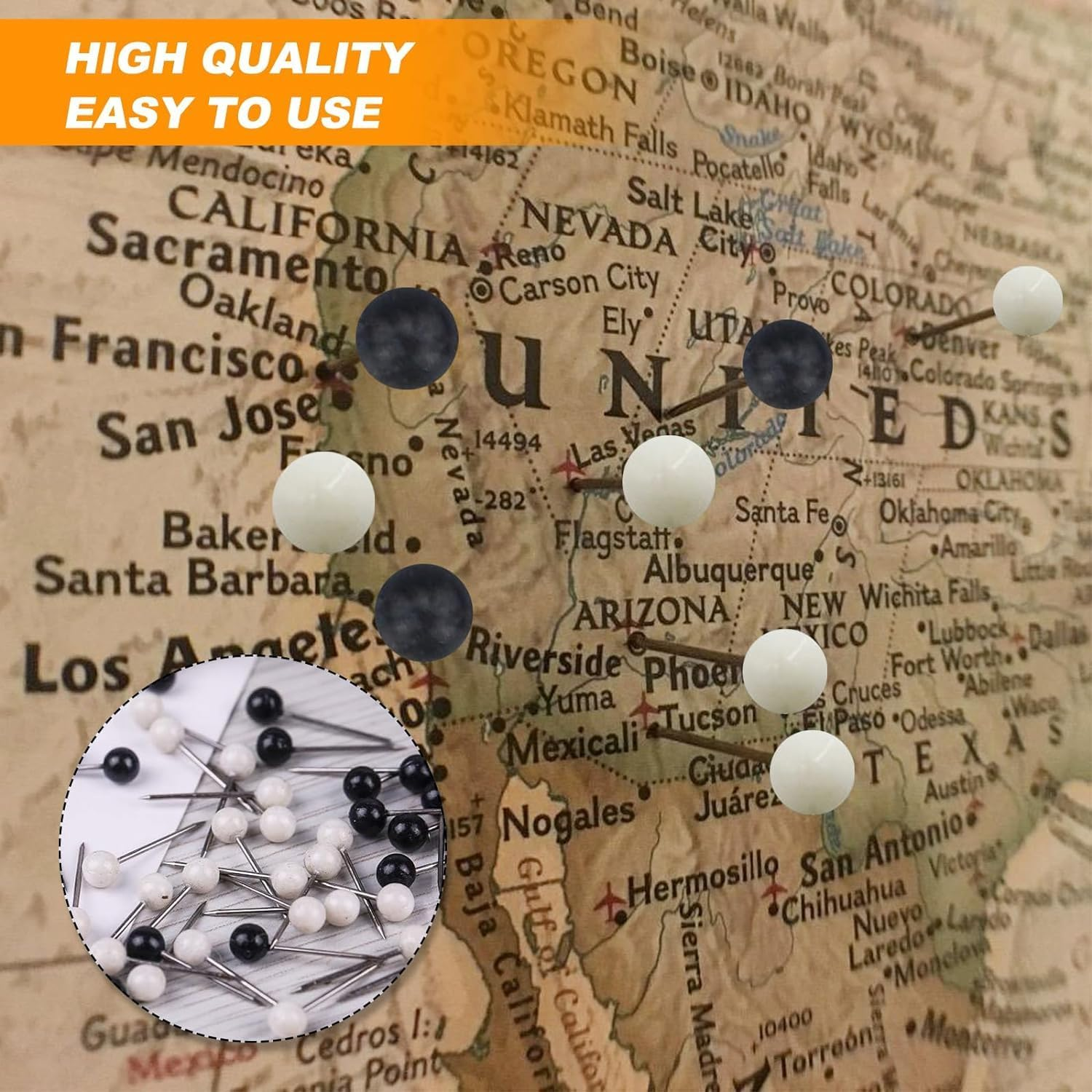 Map Tacks Small round Head Push Pins, 1000Pcs Marking Pins for Maps, Thumb Tacks with Plastic Head, Mixcolor - White, 1000Pcs image number 6