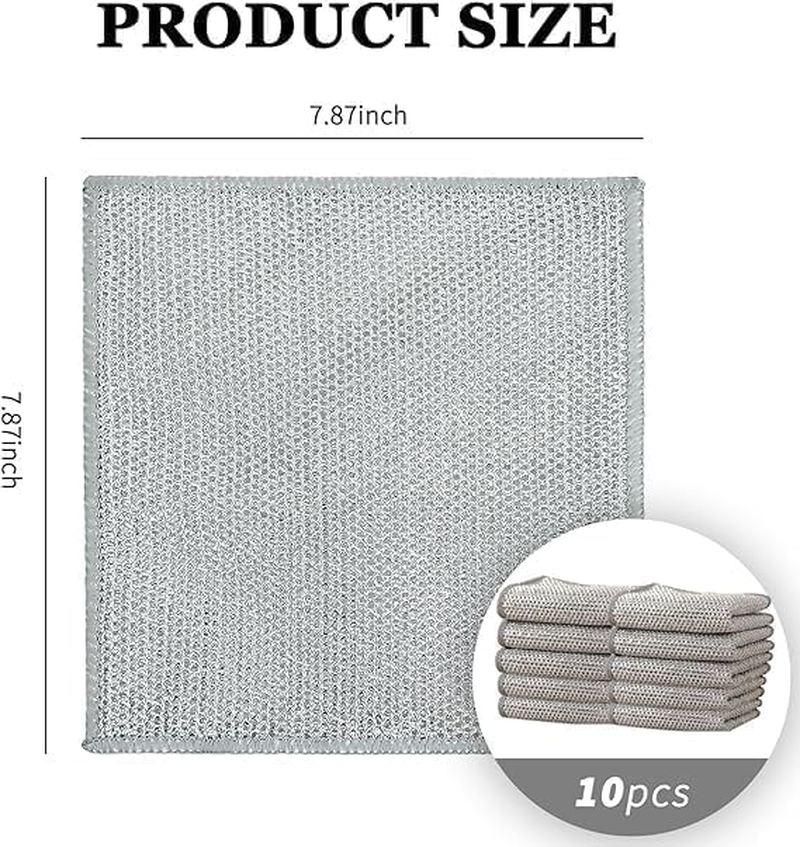 10PCS Multifunctional Non-Scratch Wire Dishcloth, Steel Dish Towel, Multipurpose Dishwashing Rags for Wet and Dry, Scrubs & Cleans Dishes, Sinks, Counters, Stove Tops image number 6