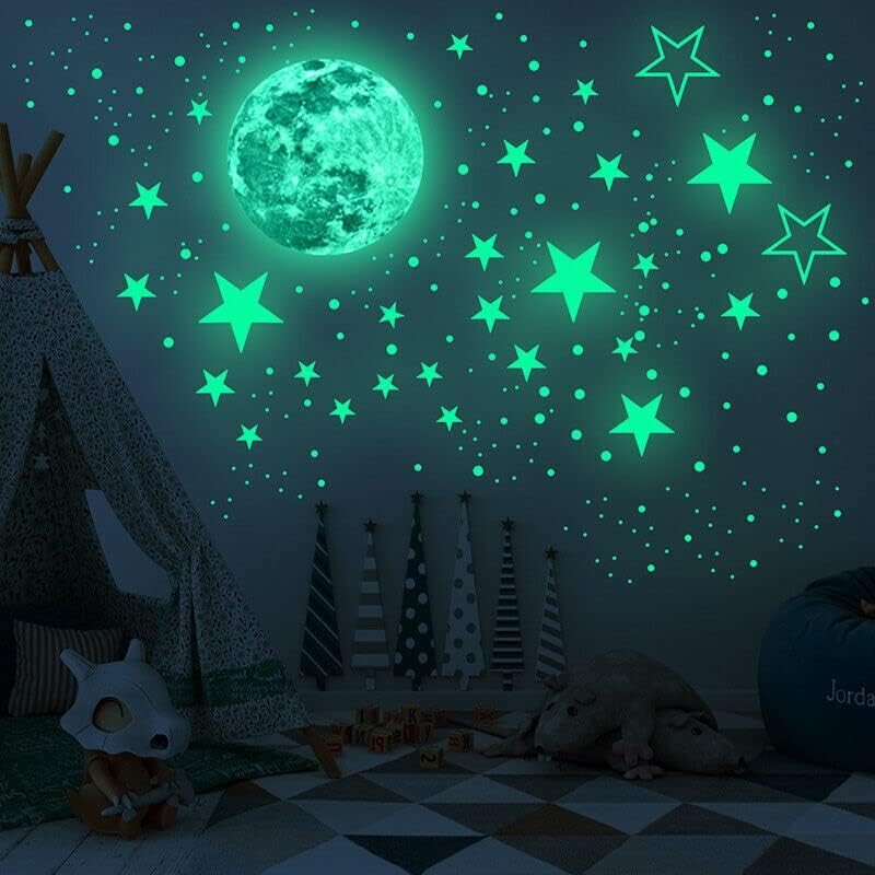 AIMALL 435Pcs Glow in the Dark Luminous Stars, Moon & Planet Wall Stickers for Kids Bedroom Ceiling, DIY Space Wall Decals, Waterproof Vinyl