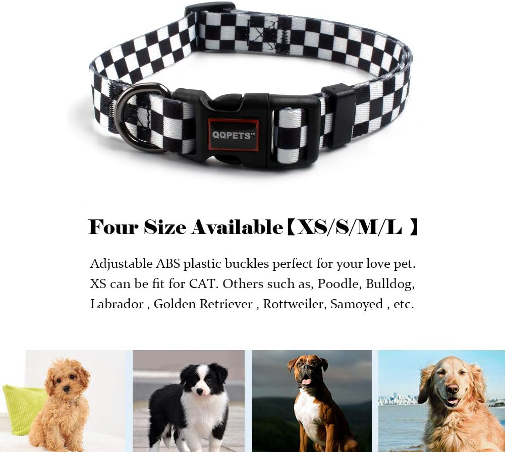 QQPETS Dog Collar Personalized Comfortable Adjustable Collars Large Big Dogs Outdoor Walking Running Training (L, Plaid)