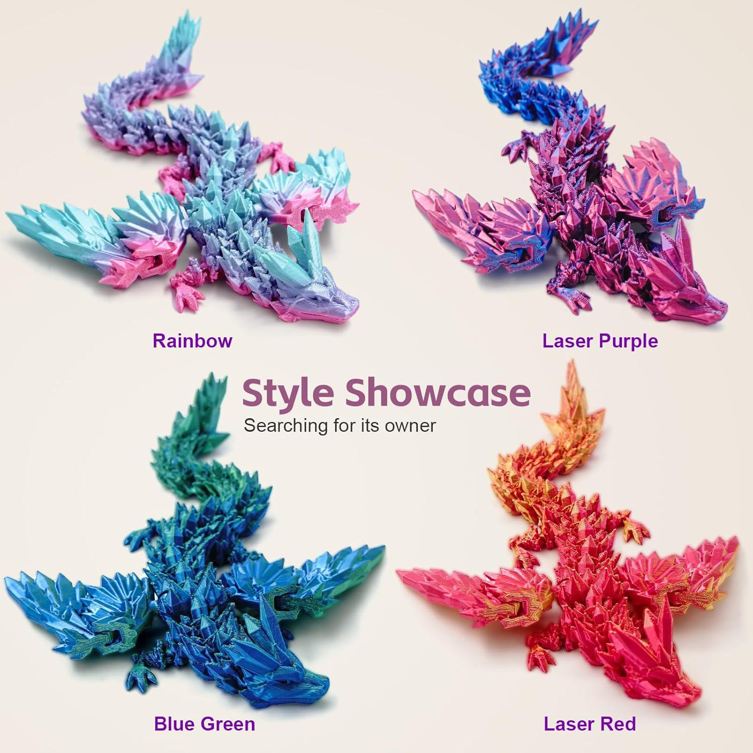 3D Printed Articulated Dragon with Wings - 9" Purple Winged Dragon for Home Office Decor and Executive Desk Toys image number 3