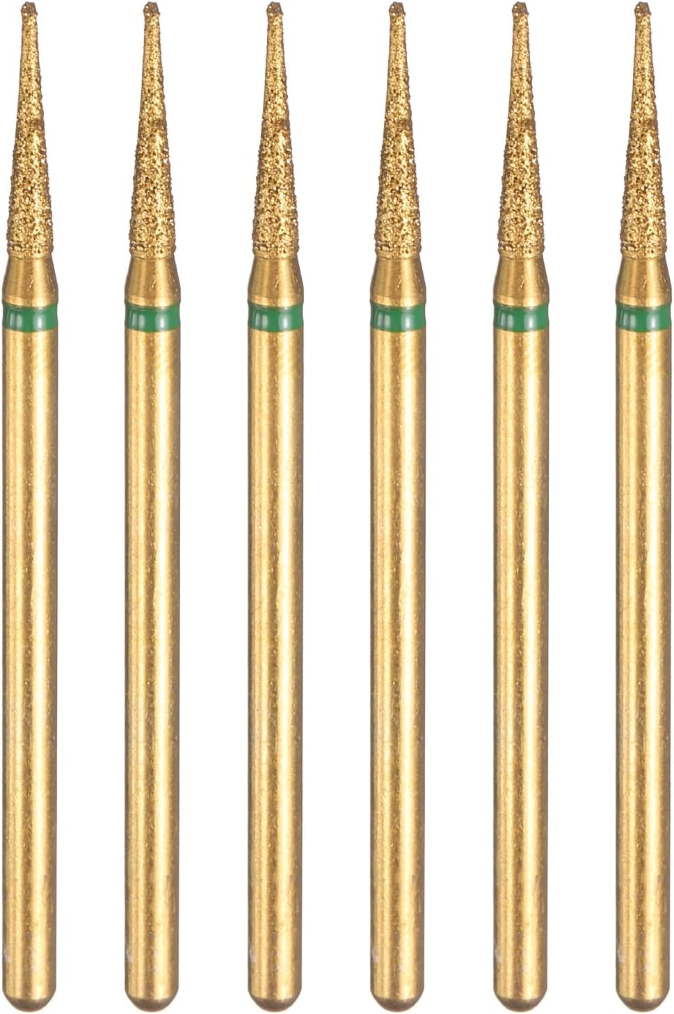 Sourcing Map 6Pcs 120-140 Grits Diamond Grinding Bit 2.2Mm Tapered Head 2.35Mm Shank 10Mm Length Titanium Plated Stone Sanding Drill Bits Rotary Tool for Nails Grinding Polishing