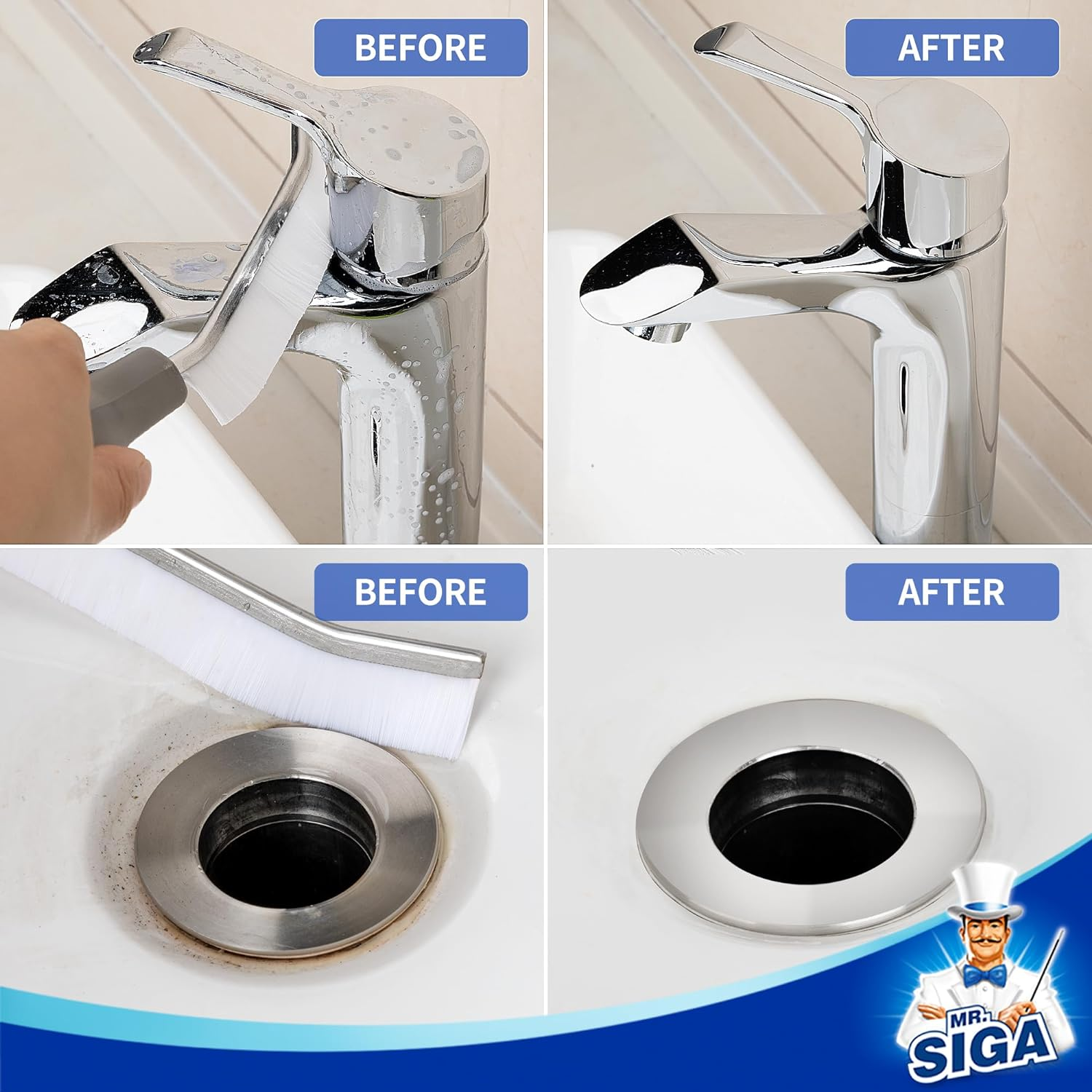 MR.SIGA Crevice Cleaning Brush with Handle, Gap Cleaning Brushes for Household Use, Stiff Bristle Brush for Cleaning Grout, Joints in Kitchen, Bathroom, Shower, 2 Pack image number 1