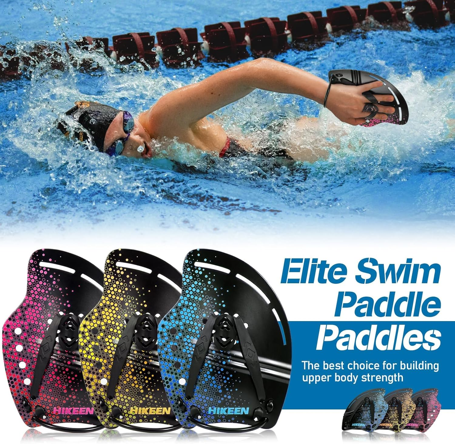 Hikeen Curved Swim Hand Paddles, Swim Training Power Paddles for Lap Swimming with Adjustable Straps, Swimming Hand Paddles for Unisex-Adult image number 5