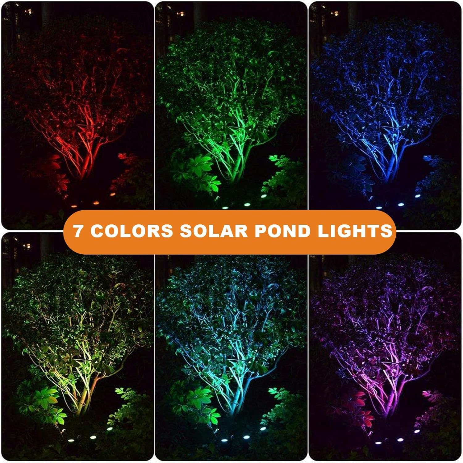 Solar Pond Lights, RGB Color Changing LED Underwater Lights with 2 Modes, Solar Submersible Fountain Lights IP68 Waterproof, Landscape Spotlights for Ganden Pond Waterfall Fountain Pool (2 in 1) - 3 In 1 image number 5