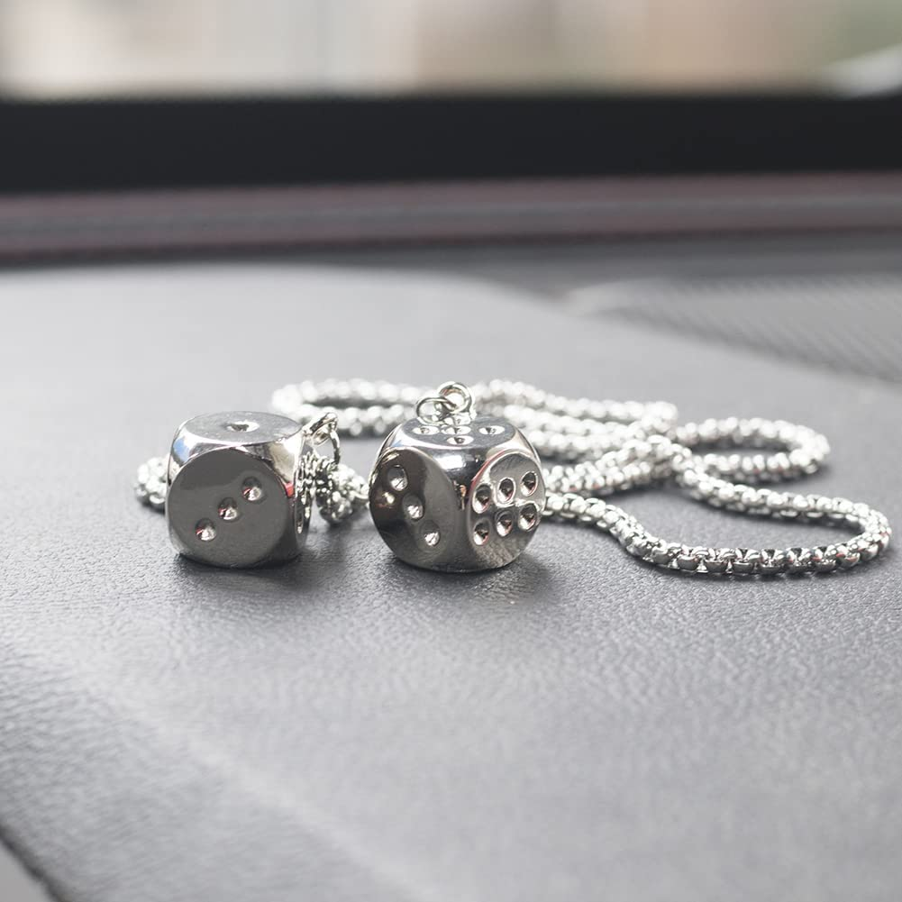 Creative Hanging Dice with Dots Car Metal Pendant Rear View Mirrors Charms Ornament (Silver) - Multi Color image number 3