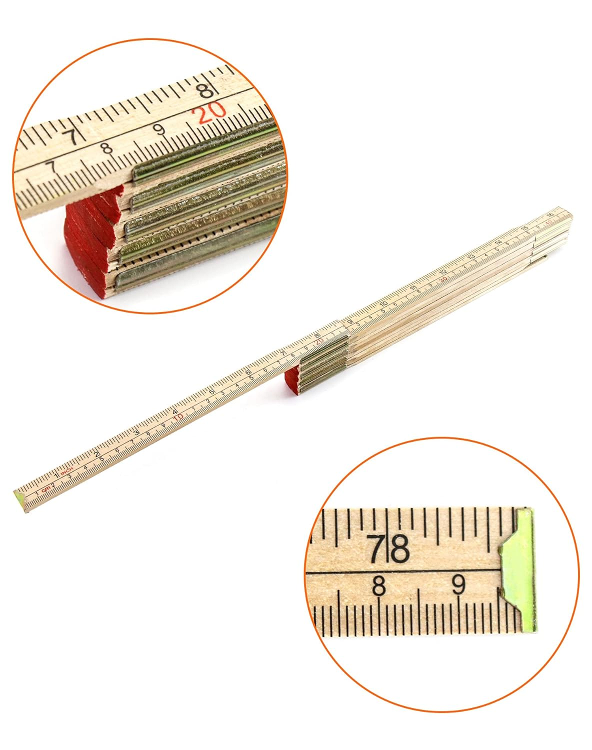 QWORK Folding Wood Rule, 2 Pack, 6FT 6 Inch Foldable Ruler with US and Metric Measurements for Carpenters image number 4
