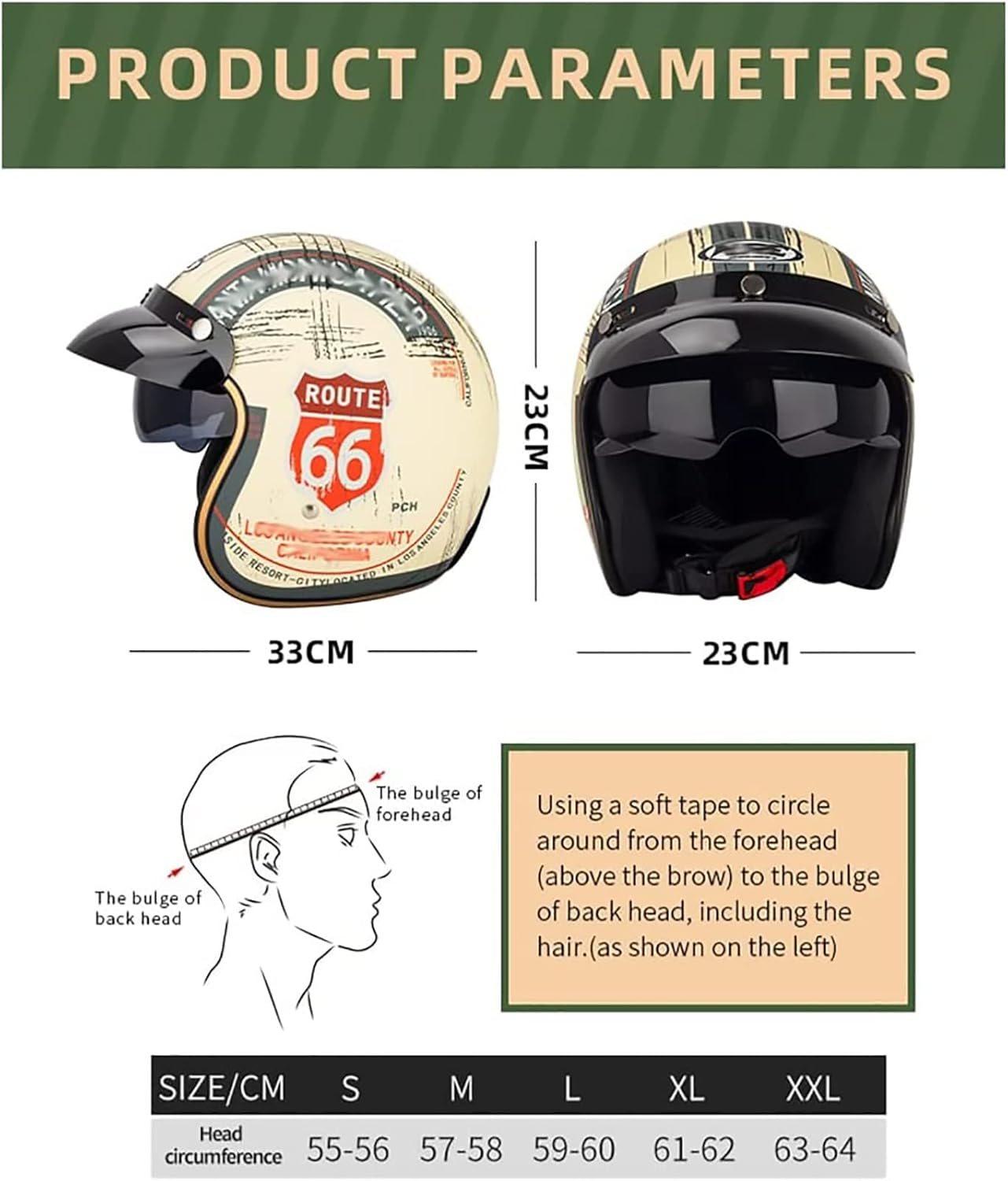 Retro Half Helmet Motorcycle Open Face Helmets 3/4 Half Helmet Men and Women Adults ECE Certification Vintage Biker Cruiser Scooter Touring Helmet with Goggles E,2XL=63-64CM image number 5