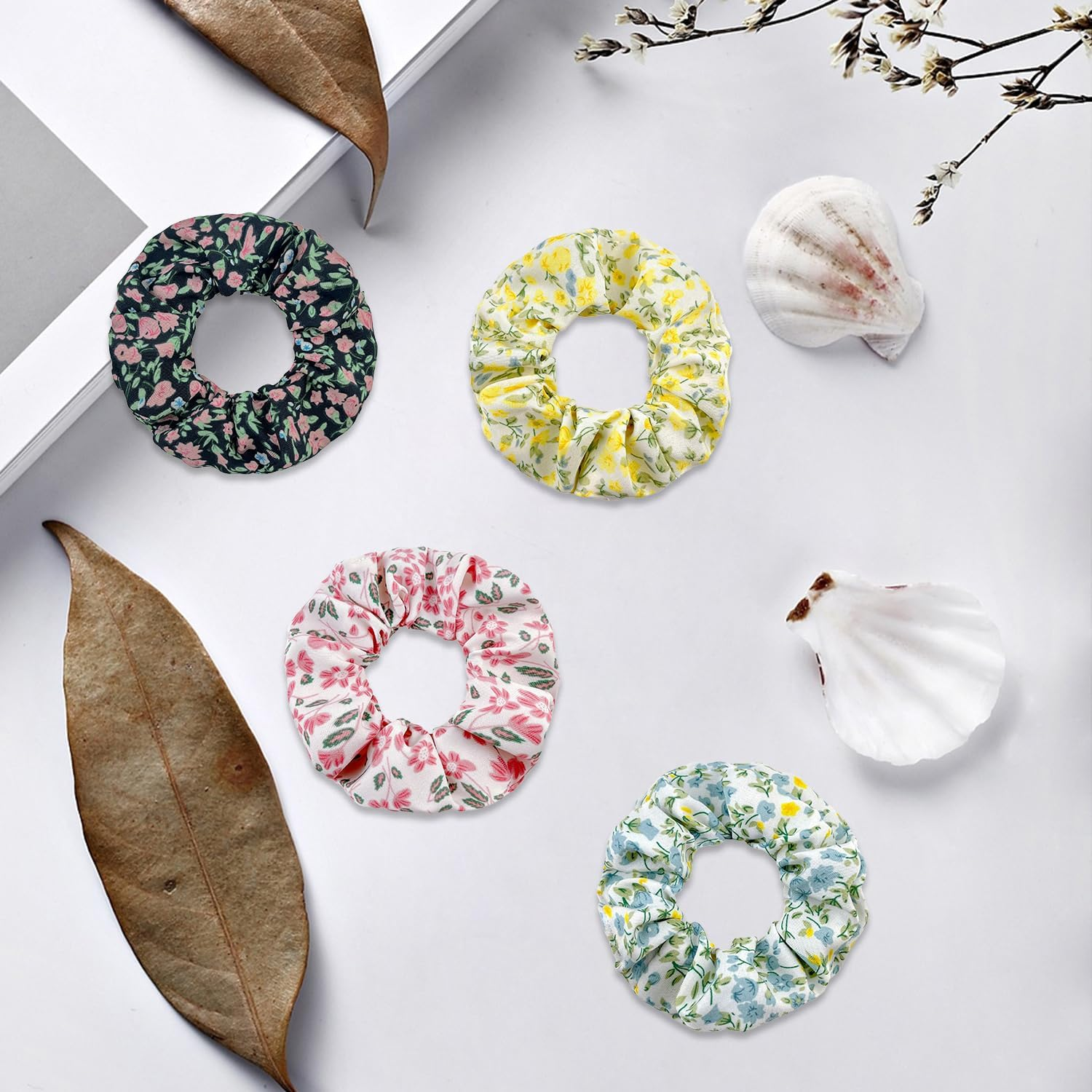 Pack of 12 Flower Hair Loops, Simple Elastic Hair Loops, Coloured Ponytail Head Ropes, Cute Hair Accessories and Matching Garments.