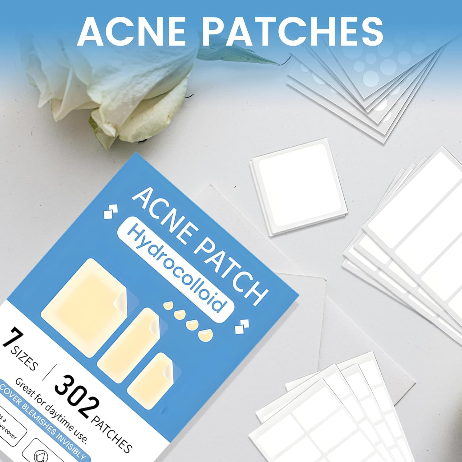 Large Pimple Patches for Face & Body, 7 Sizes Acne Hydrocolloid Bandages for Zit Breakouts, Chin, Forehead, Chest, Back, 302 Count, Effective Acne Treatment(7 Sizes 302 Count)