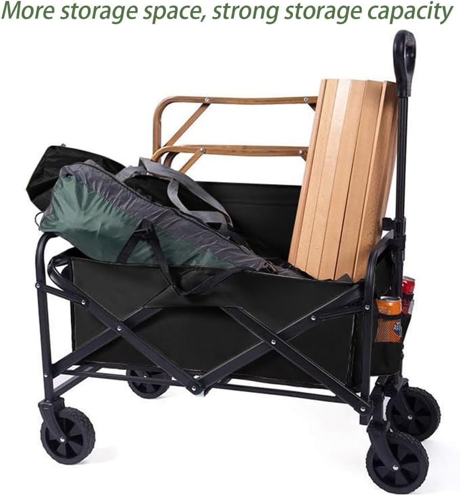 Collapsible Camping Cart with 360 Degree Swivel Wheels & Adjustable Handle, Heavy Duty Utility Wagon, Collapsible Wagon Cart, Folding Trolley Swivel Wheels Transport Cart, 150Kg Weight Capacity image number 6