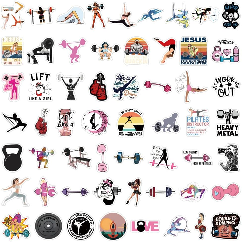 55PCS Fitness Motivational Stickers for Workout Gym Water Bottles Luggage, Eikecy Sports & Exercise Inspired Design Waterproof Vinyl Decals for Adults Men Women Cute Cartoon Sticker image number 5