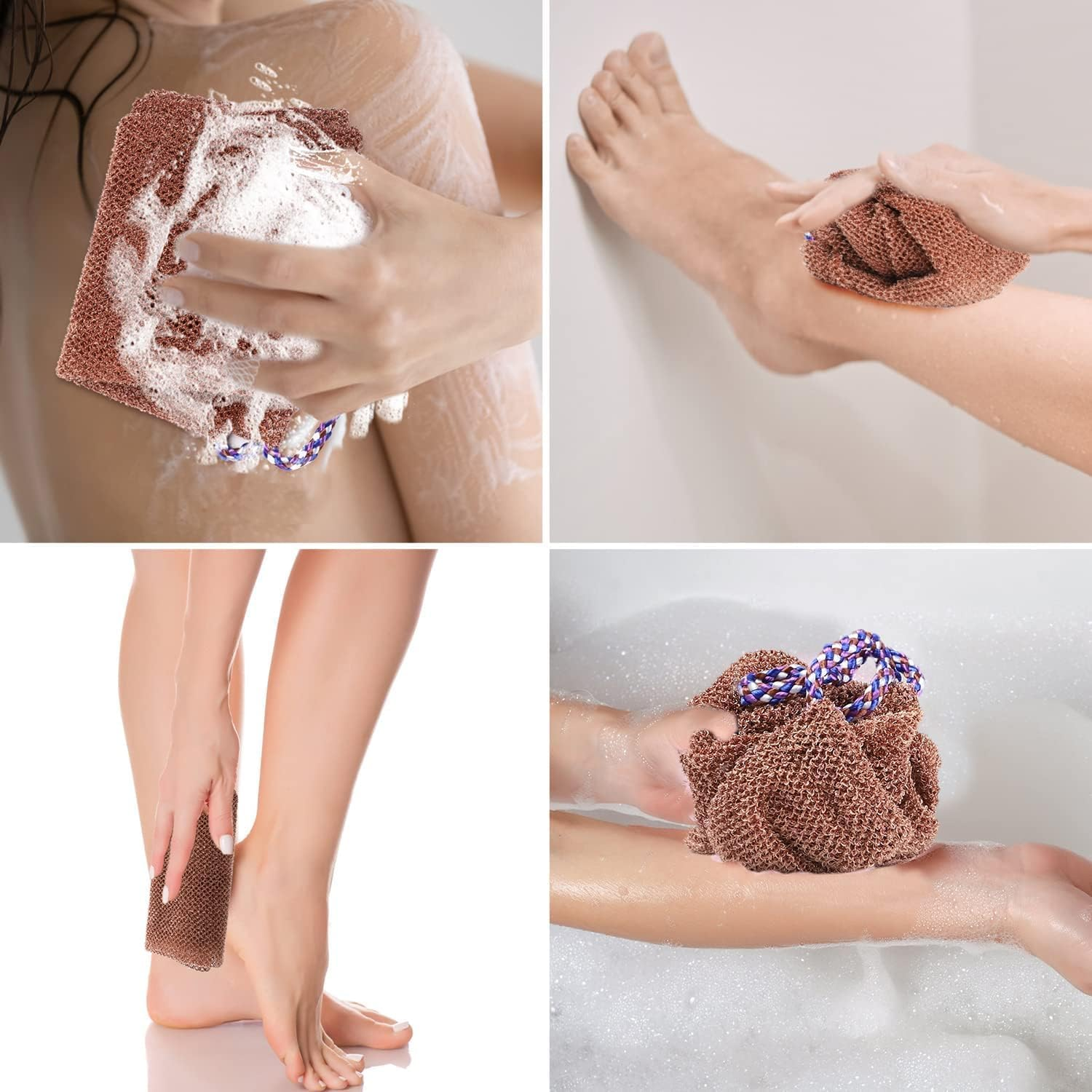 Nylon African Exfoliating Long Body Scrubbing Net, 4Pcs Nylon Exfoliating Long Wash Net, Body Scrubber Back Scrubber Wash Cloth