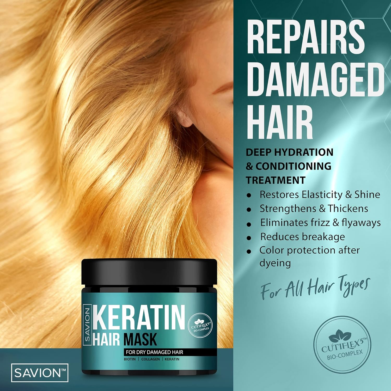 Savion Keratin Complex Hair Treatment Mask for Deep Repair Damaged Hair Root and Dry Damaged Hair