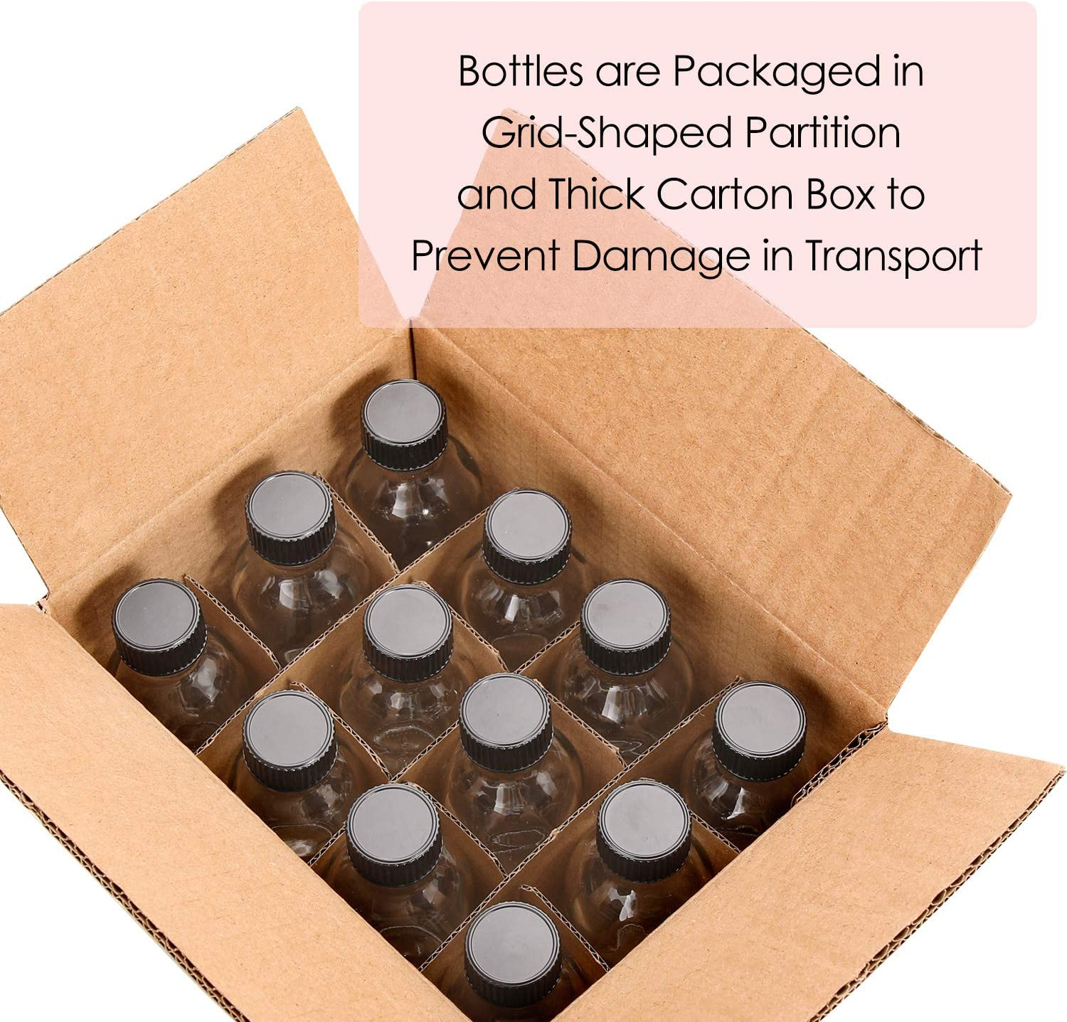 12 Pack, 2 Oz Small Clear Glass Bottles W/Lid & 3 Stainless Steel Funnels - 60Ml Boston Sample Bottles - Mini Travel Essential or Decorative Bottles for Potion, Juice, Wellness, Ginger Shots, Whiskey image number 6