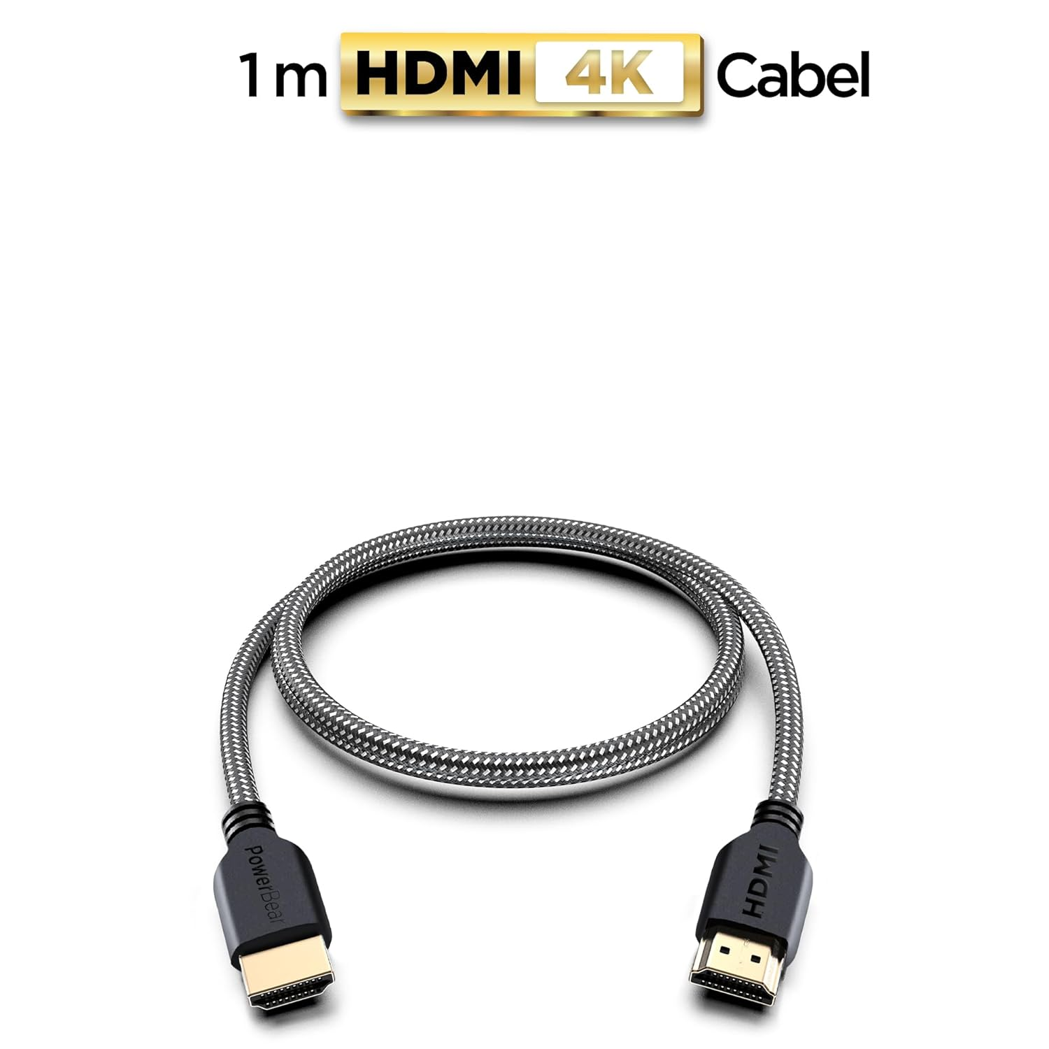 Powerbear 4K HDMI Cable 1 M | High Speed, Braided Nylon & Gold Connectors, 4K @ 60Hz, Ultra HD, 2K, 1080P, ARC & CL3 Rated | for Laptop, Monitor, PS5, PS4, Xbox One, Fire TV, Apple TV PC image number 2