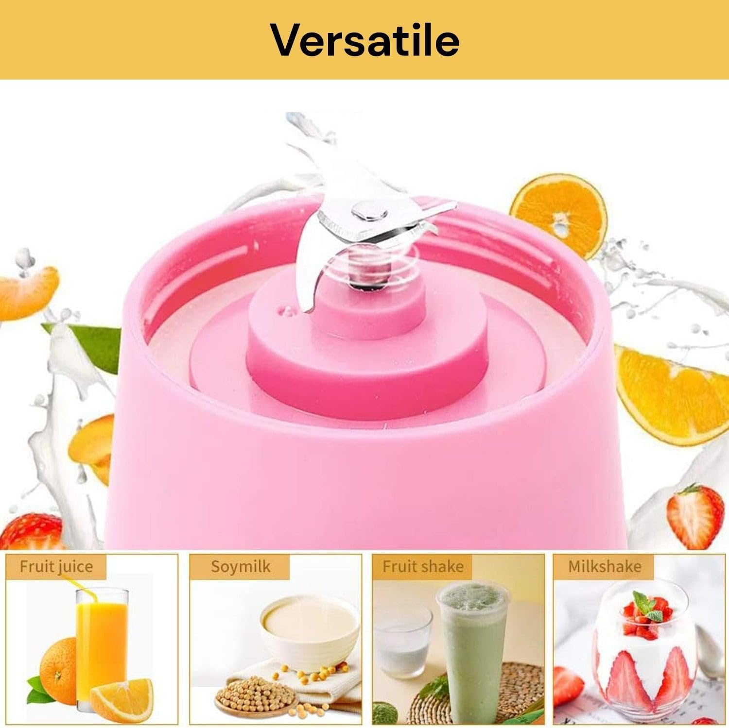 EZONEDEAL Electric USB Rechargeable Juicer Blender for Smoothies, 380Ml Juicer Cup Mini Portable Blender, Smoothie Blender for Shakes Fruit Vegetable Cutter Drink Bottle Kitchen Accessories (Blue)