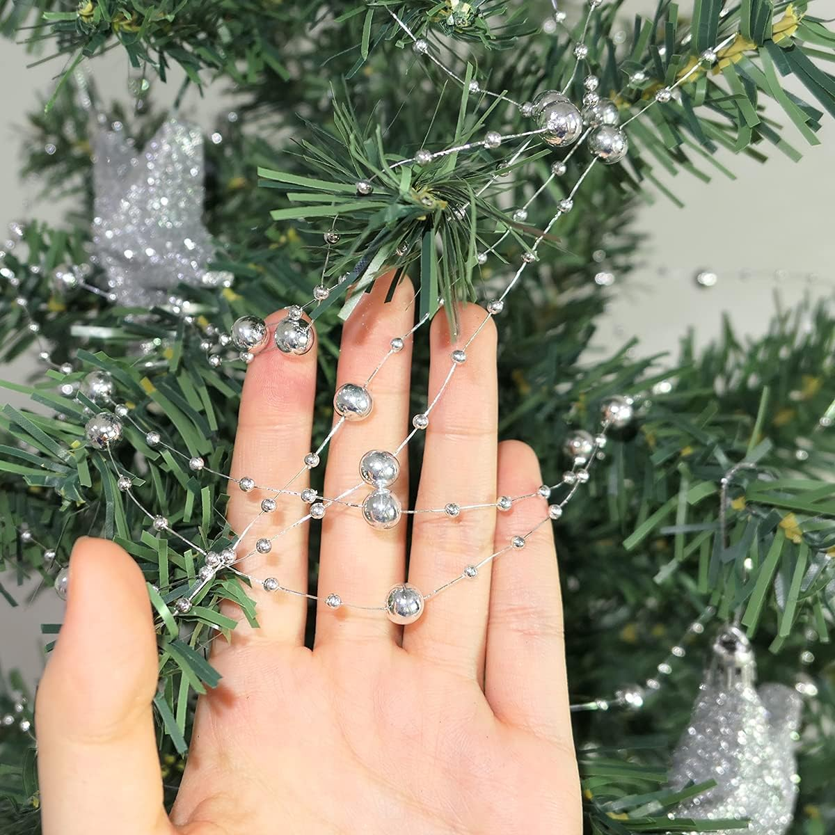 Christmas Tree Beads Garland Decoration,66 Feet Silvery Pearl Strands Chain for Christmas Tree Decor,Crafts and Holiday D&eacute;cor - Gold image number 4