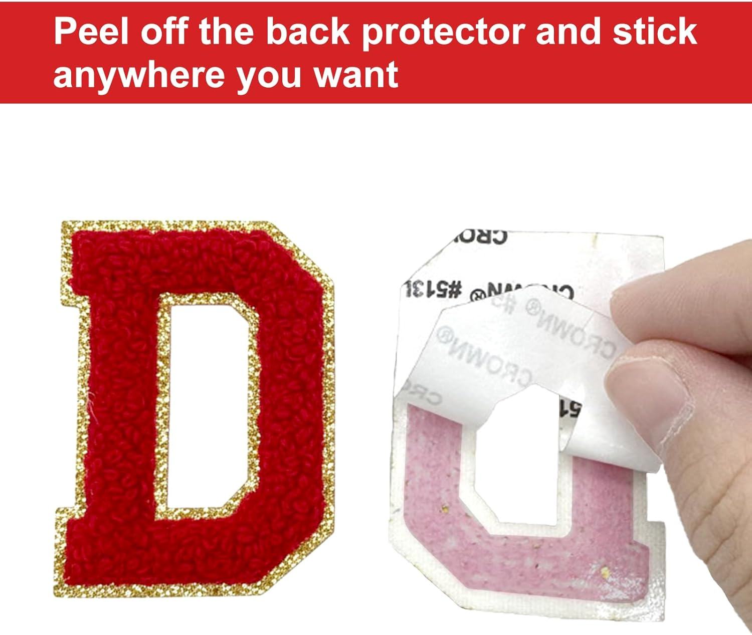 26Pcs Chenille Letter Patches A-Z for DIY Clothing, Fabric, Shoes, Bags &ndash; Self-Adhesive Decorative Iron-On Patches with Gold Trim, Premium Quality (Red)&ndash; Ruibex image number 4