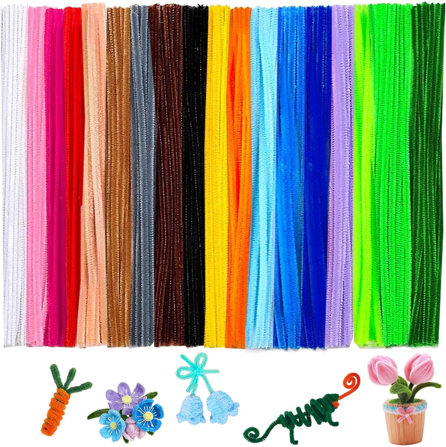 1100Pcs Pipe Cleaners, NIANAN 37 Assorted Colors Chenille Stems 12In Long Pipe Cleaners for Crafts Colored Art and Craft Supplies for DIY Art Creative Crafts Decorations