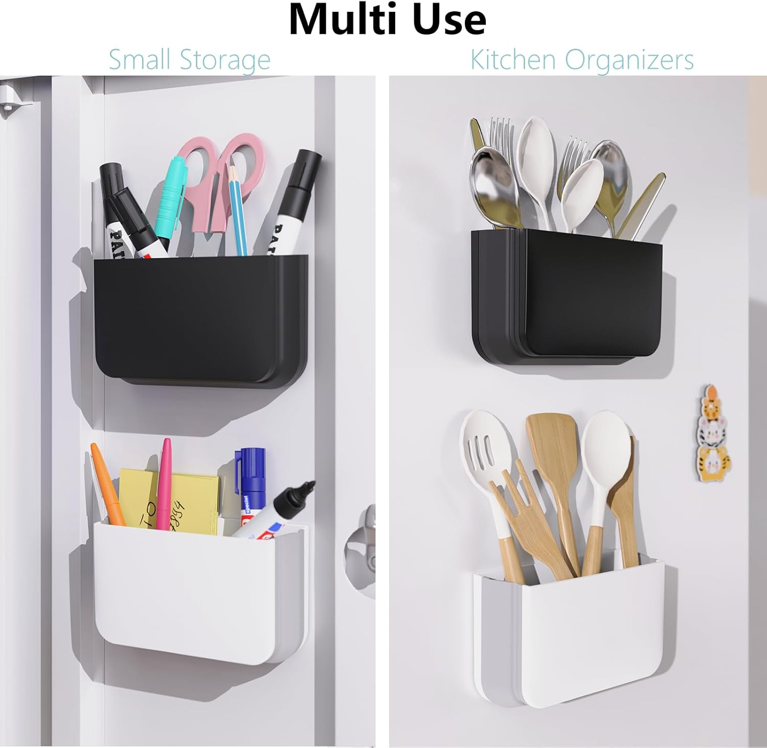 Magnetic Dry Erase Marker Holder Foldable Whiteboard Magnetic Pencil Cup 3-Slot Adjustable Marker Caddy, Full-Back Magnet Pen Organizer for Whiteboard/Fridge/Office - Black image number 1